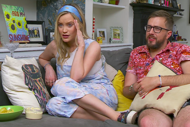 <p>Laura Whitmore and Iain Sterling on Celebrity Gogglebox</p>