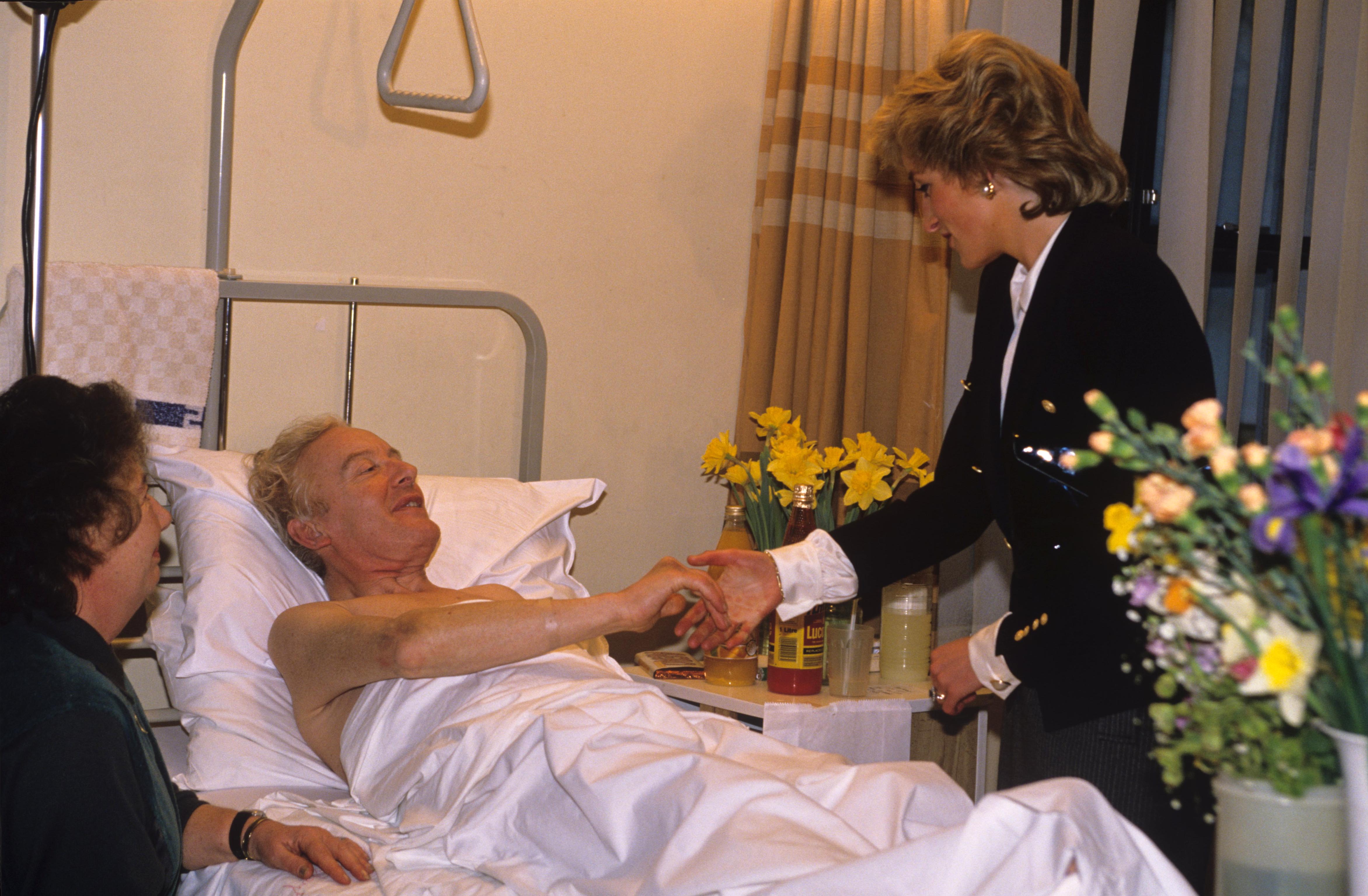 Princess Diana visiting victims of the Purley train crash, Mayday Hospital, Croydon in 1989.