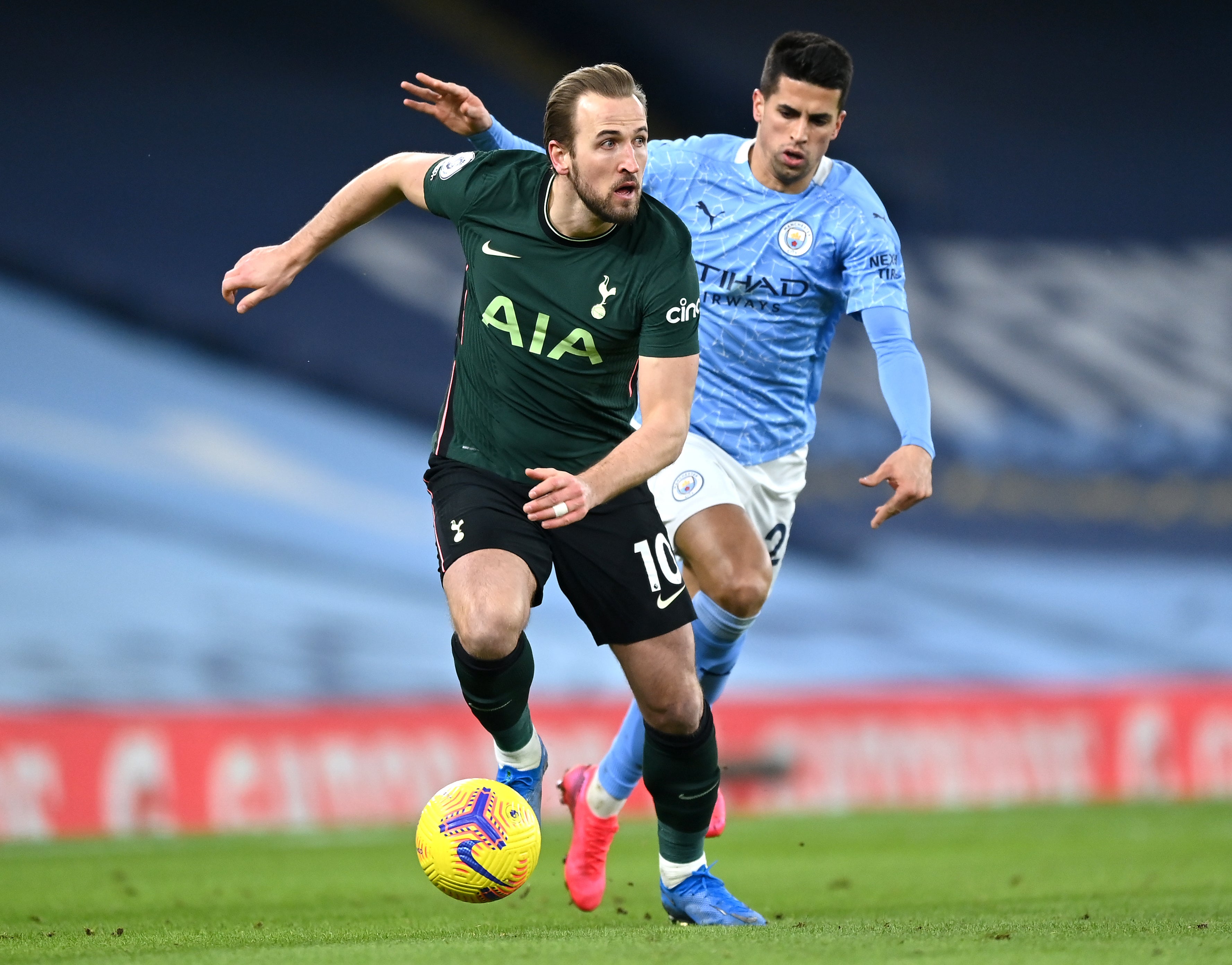 Tottenham striker Harry Kane in action against Manchester City