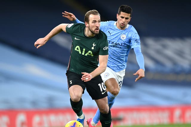 Tottenham striker Harry Kane in action against Manchester City