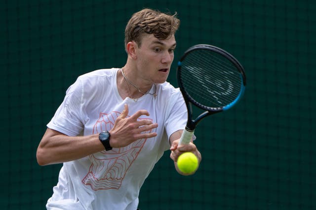 Jack Draper in practise at Wimbledon on Friday
