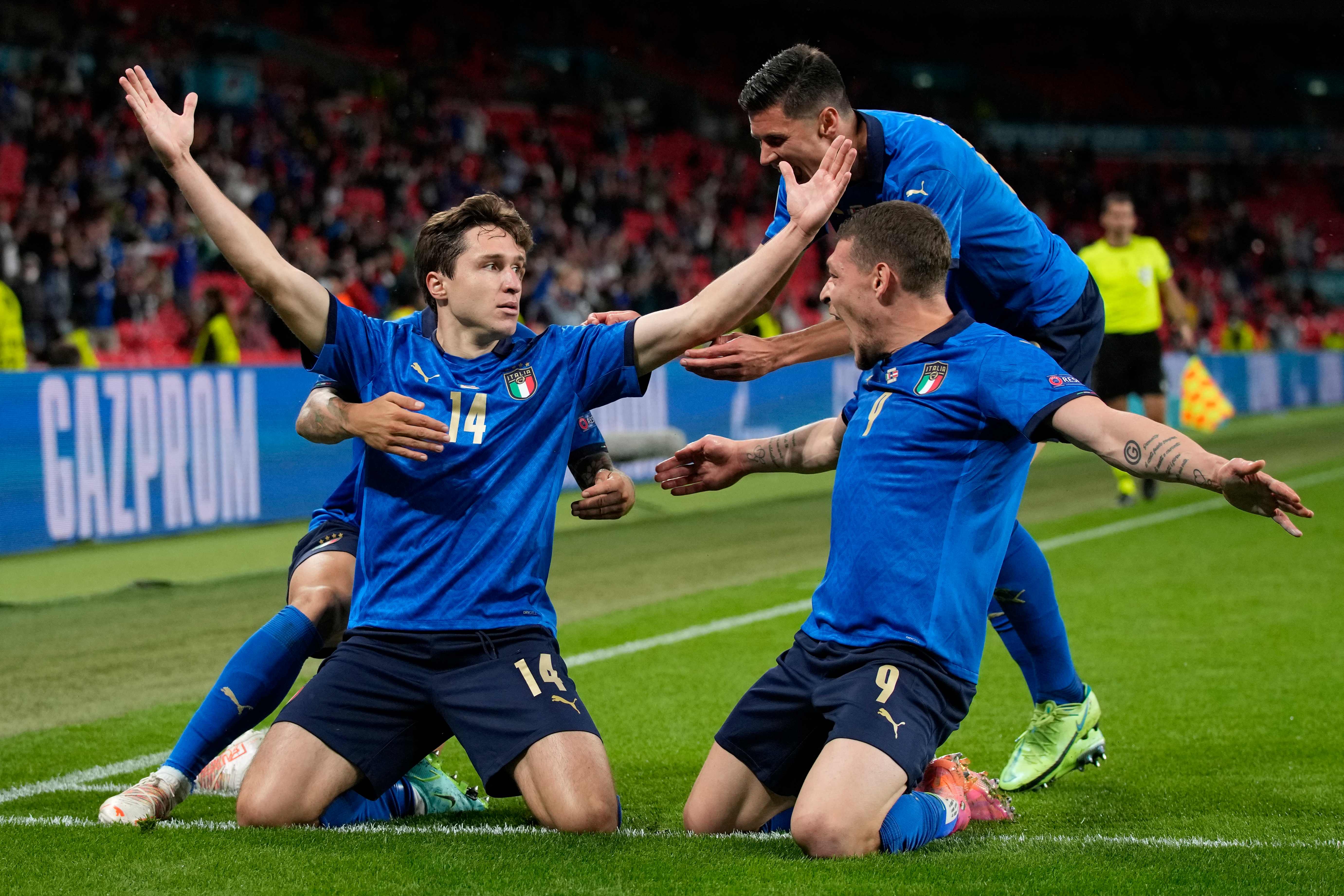 Federico Chiesa celebrates scoring Italy’s winner