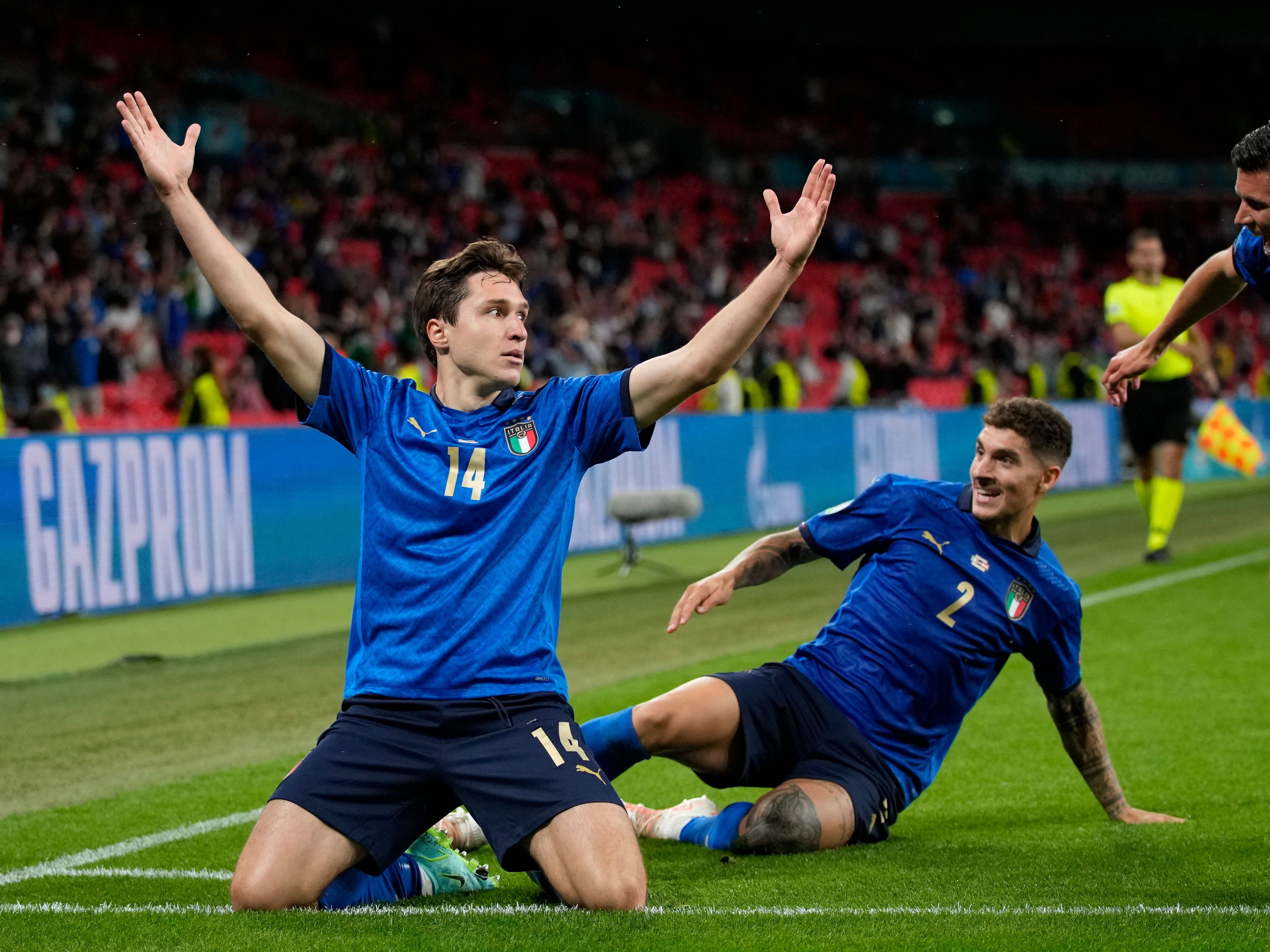 Federico Chiesa celebrates his goal against Austria