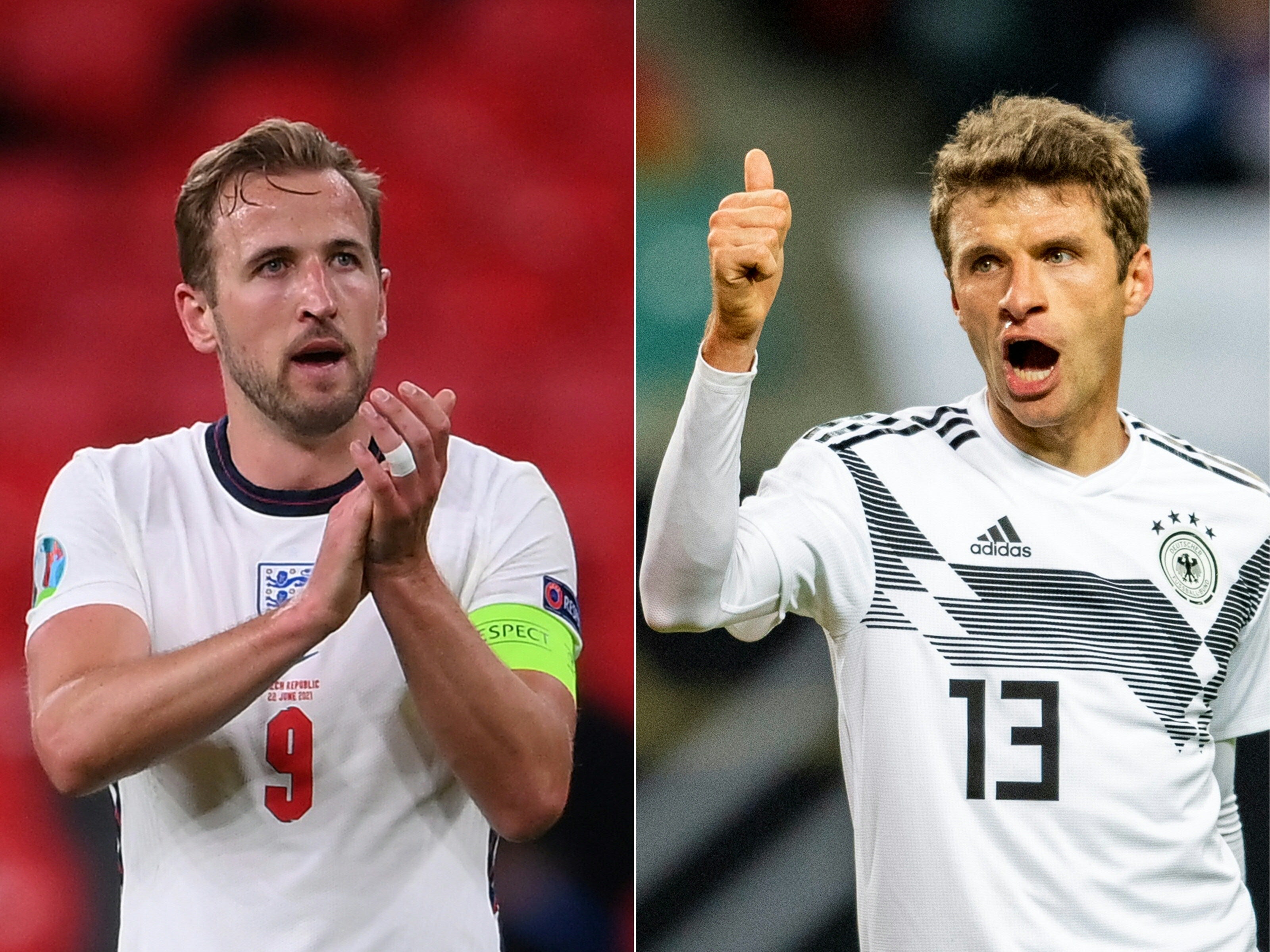 We meet again: England’s Harry Kane and Germany’s Thomas Muller