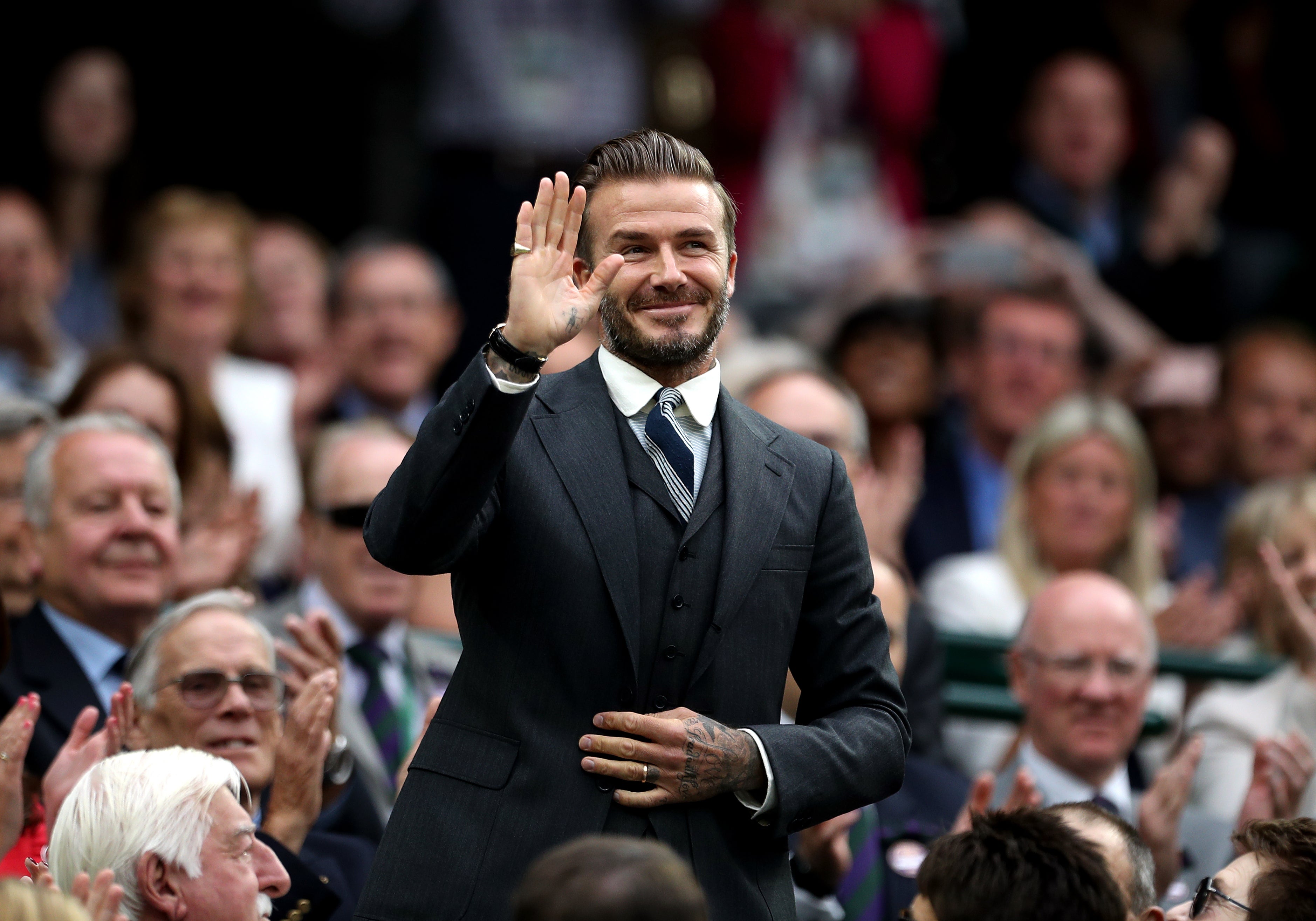 David Beckham on day six of the Wimbledon Championships at the All England Lawn Tennis and Croquet Club, Wimbledon