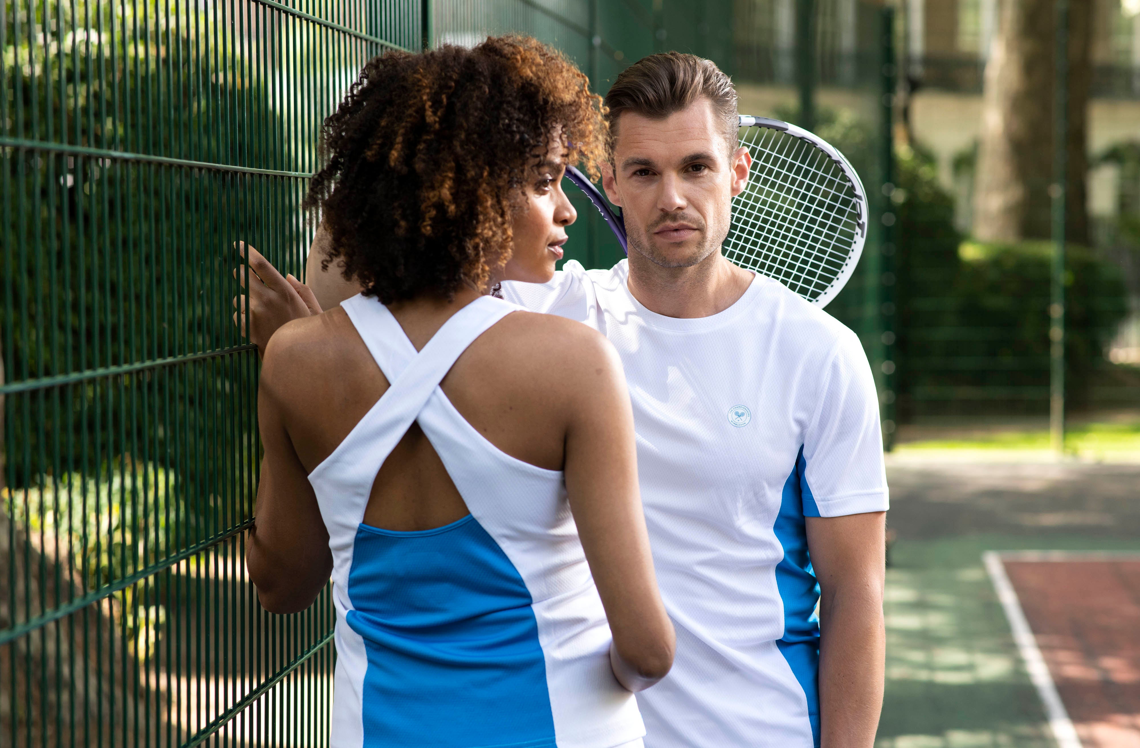 Models pose in the 'Wimbledon Collection', a new premium leisure and performance wear line created by The All England Lawn Tennis Club (AELTC) and designed in-house just steps away from Centre Court in SW19, London