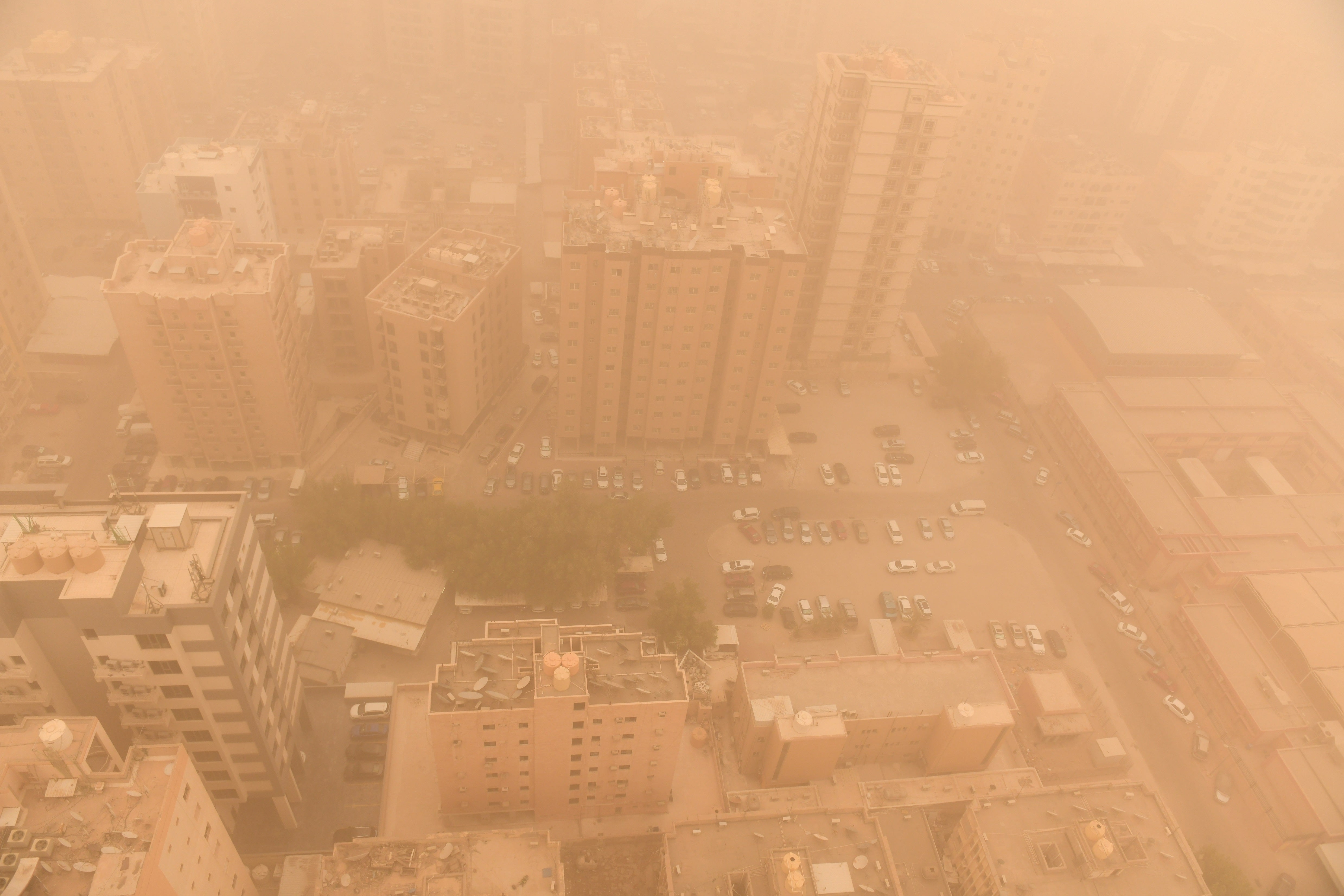 A sandstorm engulfs the city centre, in Kuwait City last week