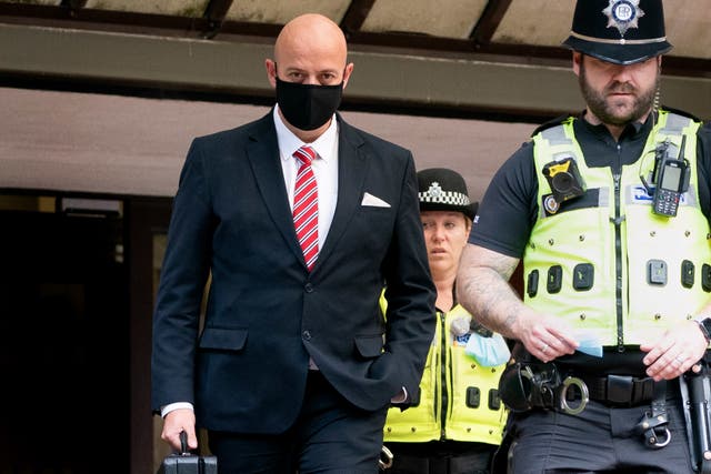 <p>West Mercia Police constable Benjamin Monk leaves Birmingham Crown Court last week</p>