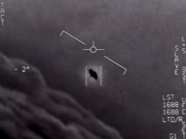 <p>This video grab image obtained April 26, 2020 courtesy of the US Department of Defense shows part of an unclassified video taken by Navy pilots. </p>