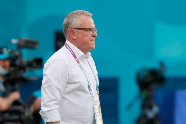 <p>Sweden’s manager Janne Andersson watches play at Euro 2020 in St Petersburg</p>