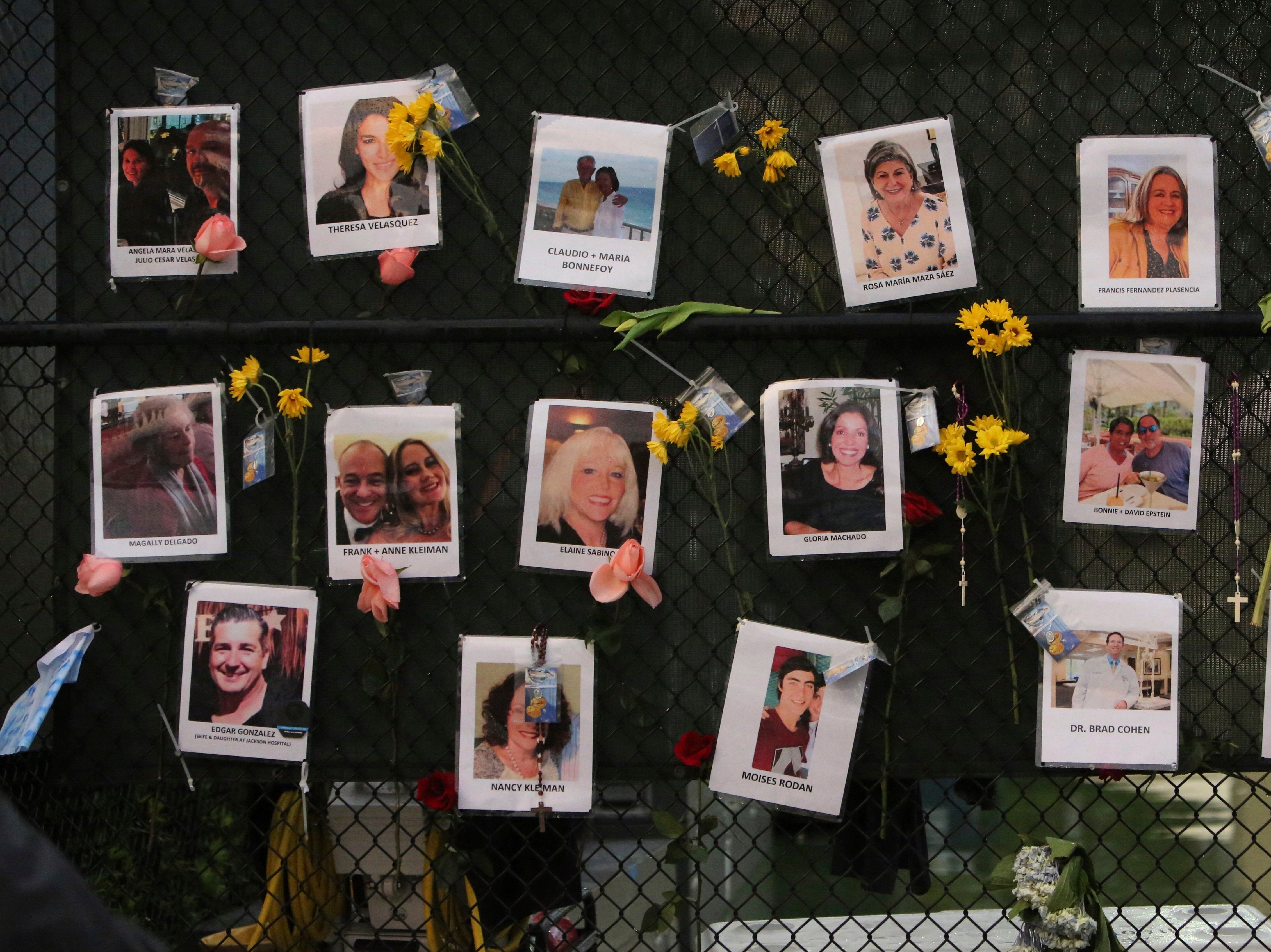 A memorial wall for the missing, near Champlain Towers South