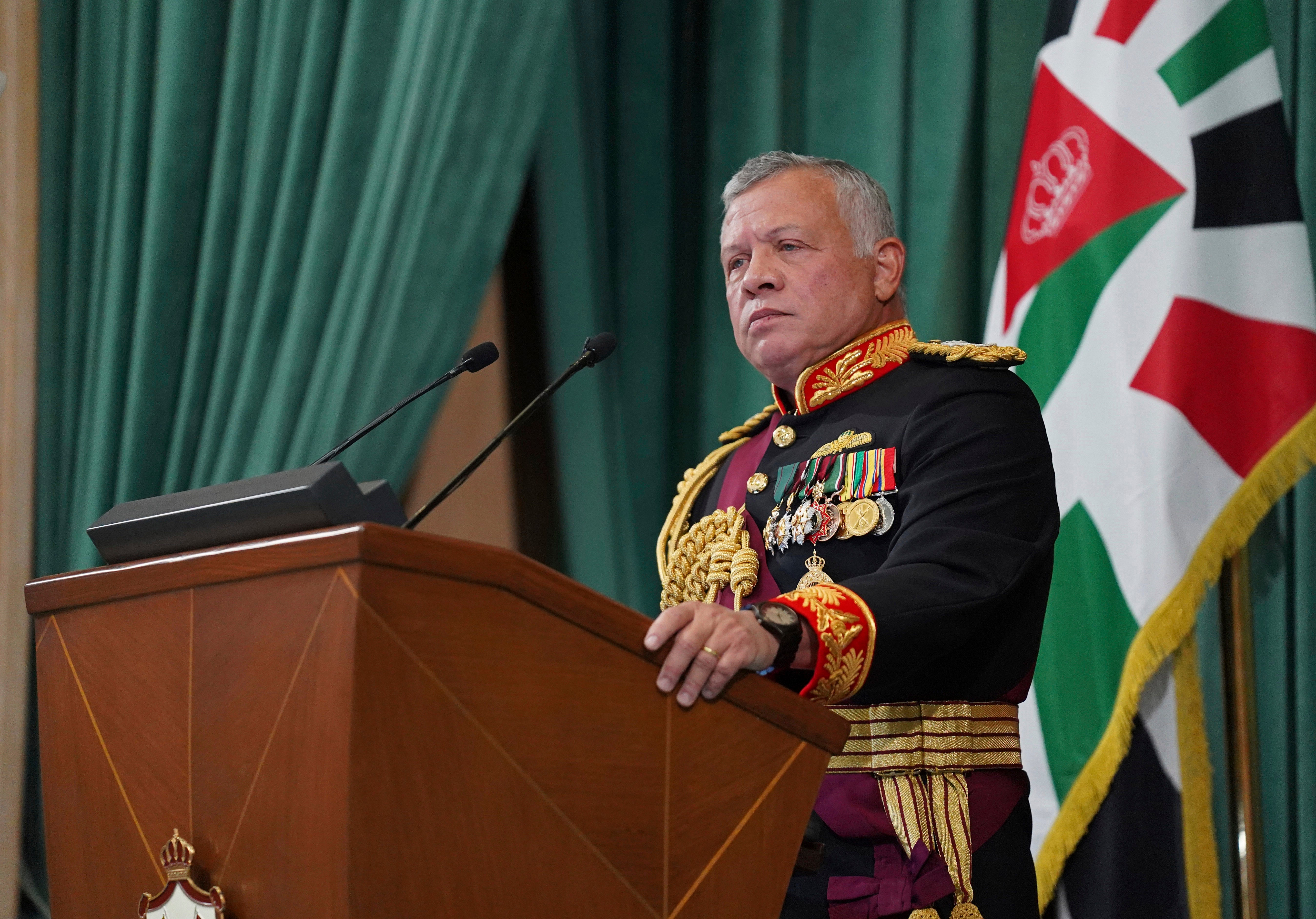 Jordan’s King Abdullah II gives a speech to parliament, in Amman, Jordan.
