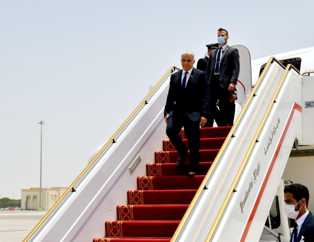 Israeli Foreign Minister Yair Lapid landing in Abu Dhabi, United Arab Emirates, on Tuesday
