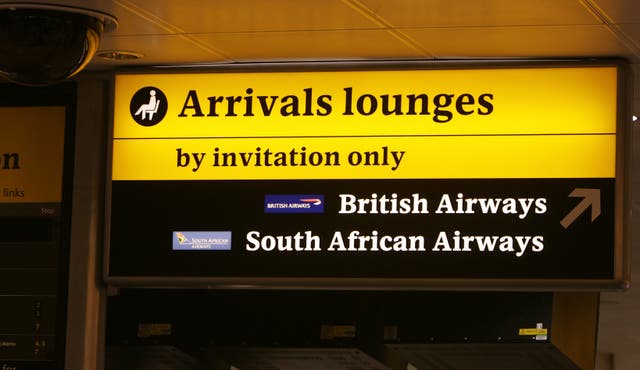 An Arrivals lounges sign at Heathrow