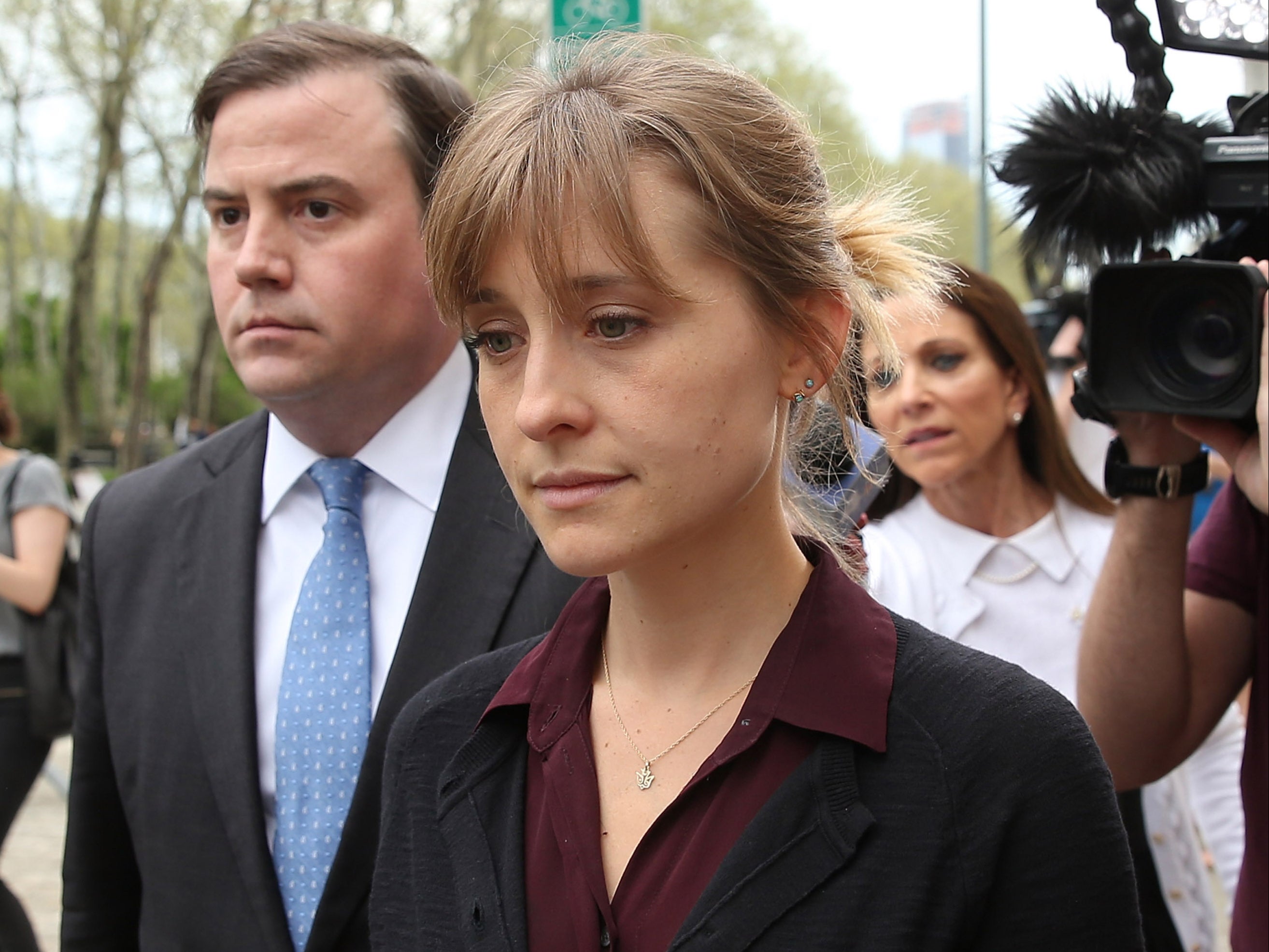 Allison Mack leaves the US Eastern District Court after a bail hearing on 4 May 2018 in Brooklyn, New York City