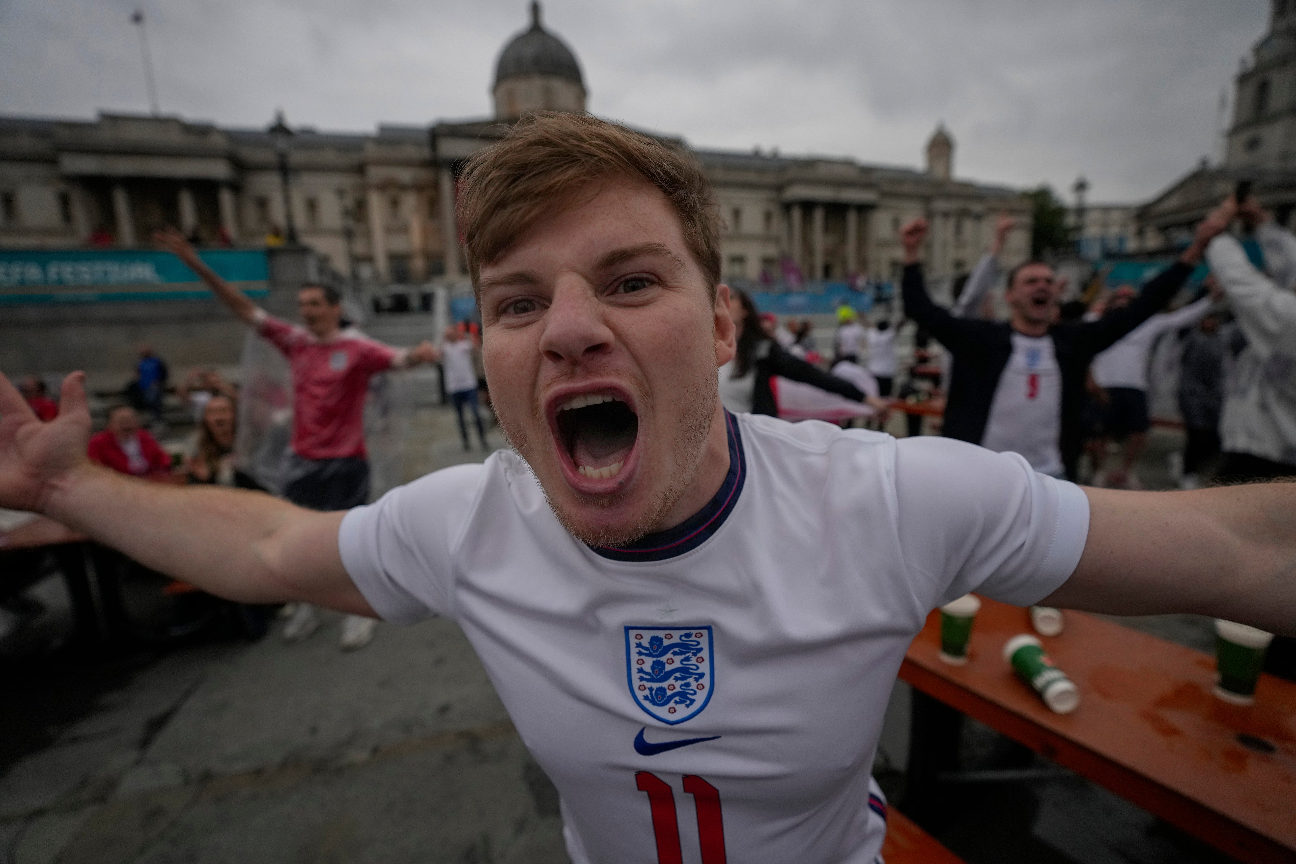 Celebrations at the fan zone in Trafalgar Square, London, after England beat Germany 2-0