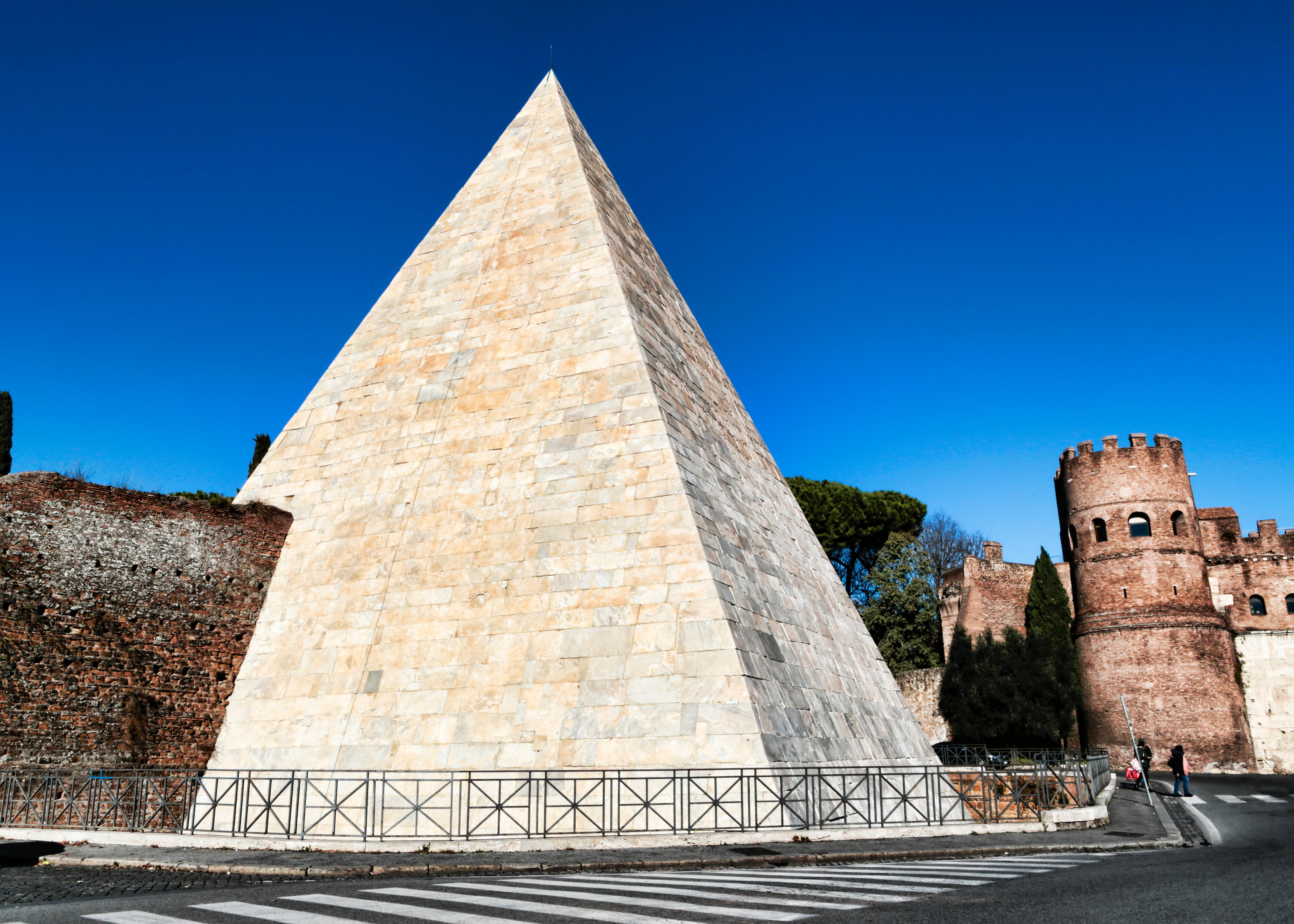 Rome street view of the Pyramid of Cestius seen from Ostiense Square
