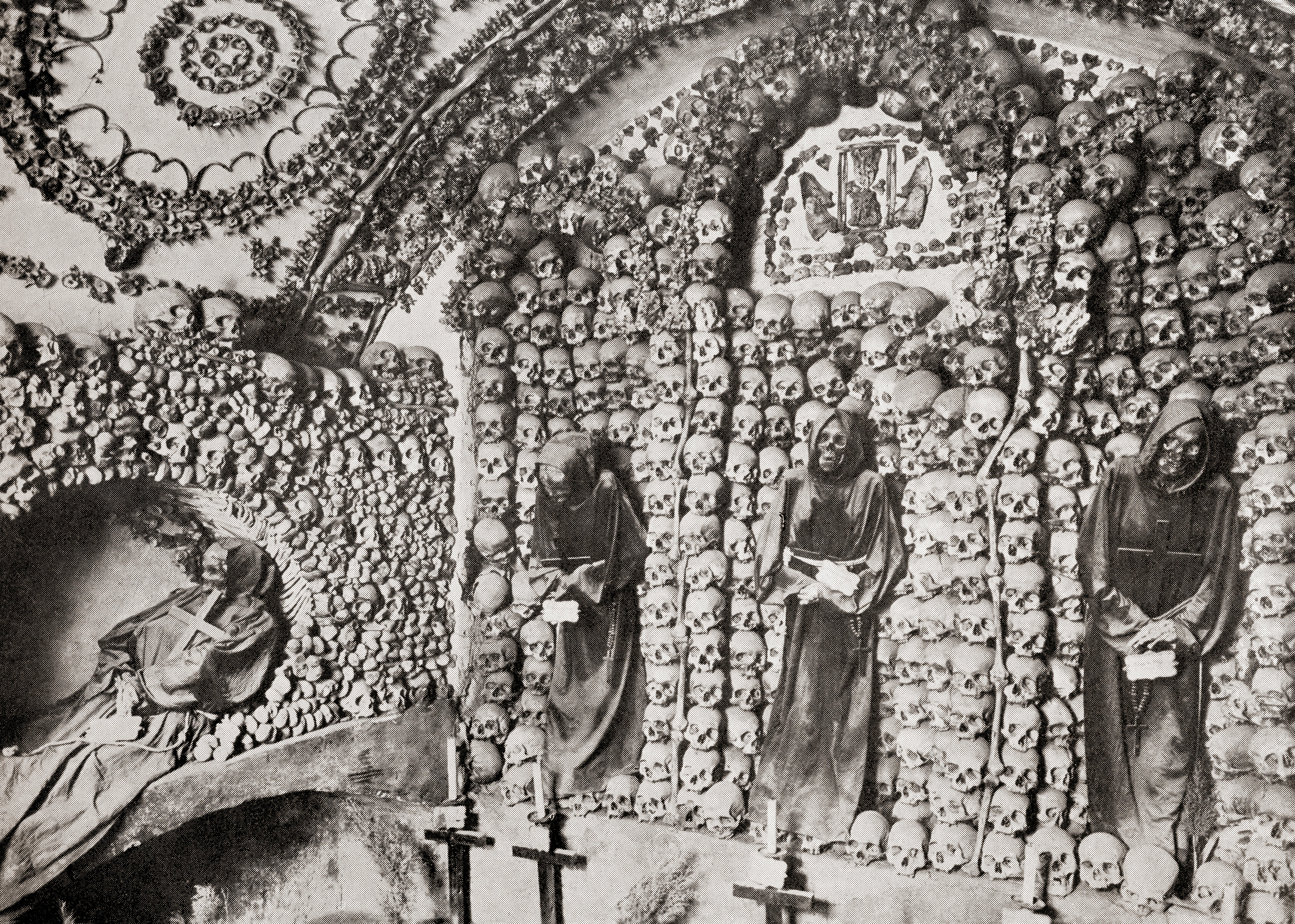The Capuchin Crypt, a small space comprising several tiny chapels located beneath the church of Santa Maria della Concezione dei Cappuccini on the Via Veneto, Rome, Italy, lined with the skeletal remains of 3,700 bodies believed to be Capuchin friars. Fr