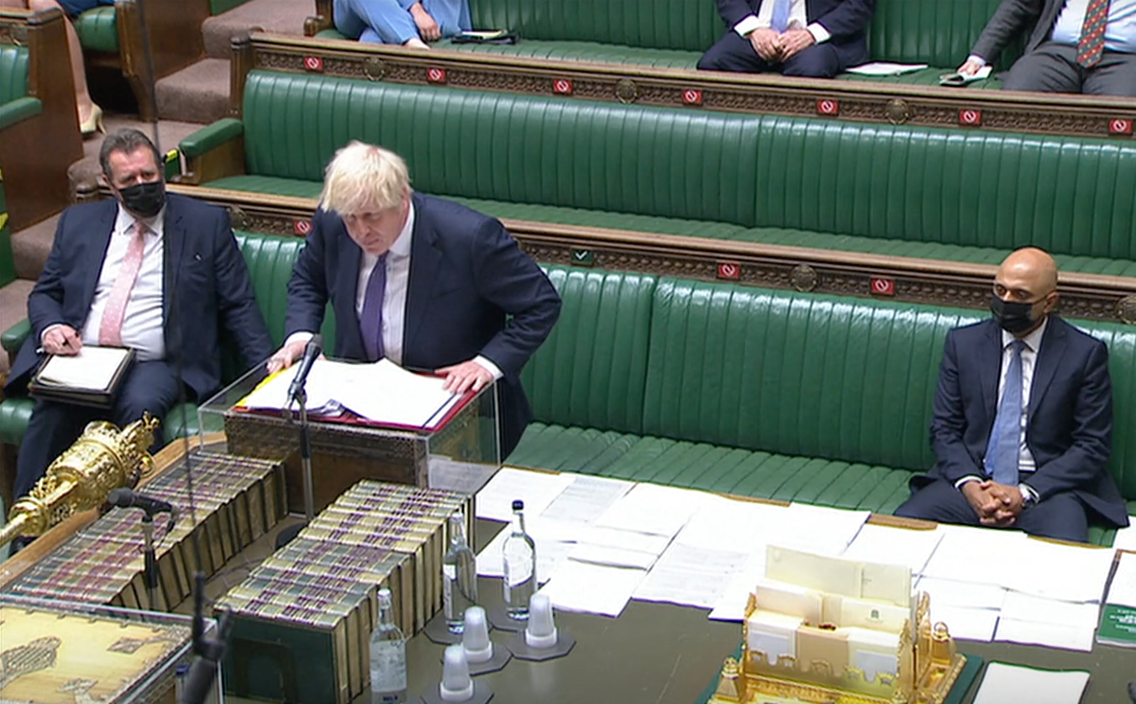 Boris Johnson with Sajid Javid, the new health secretary, at Prime Minister’s Questions