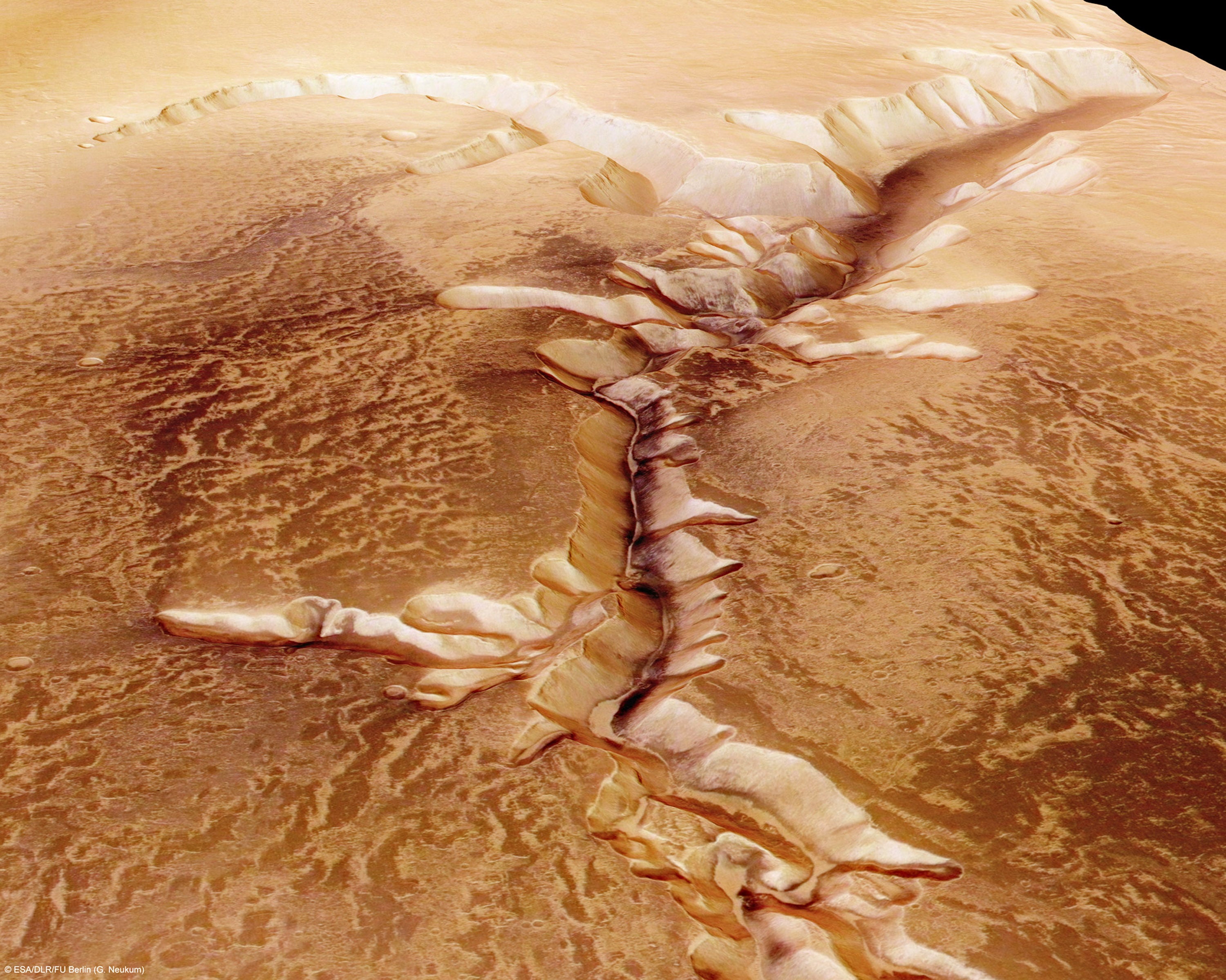 The Echus Chasma, one of the largest water source regions on Mars, is pictured from ESA’s Mars Express