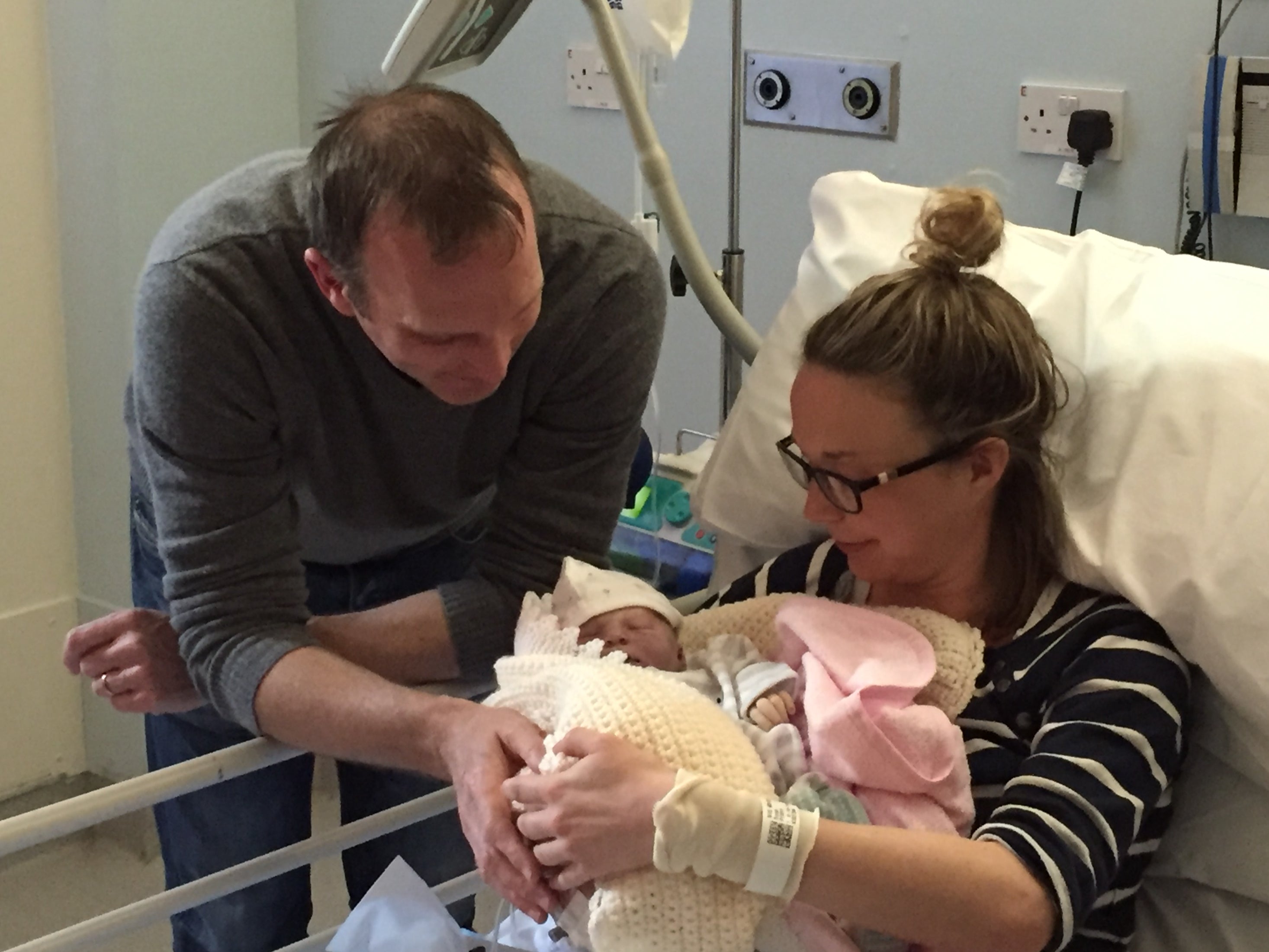<p>Jack and Sarah Hawkins with their daughter Harriet in April 2016</p>