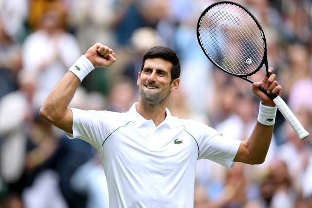 <p>Novak Djokovic celebrates his victory</p>