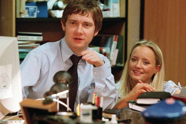 Office romance: Tim (Martin Freeman) and Dawn (Lucy Davis)