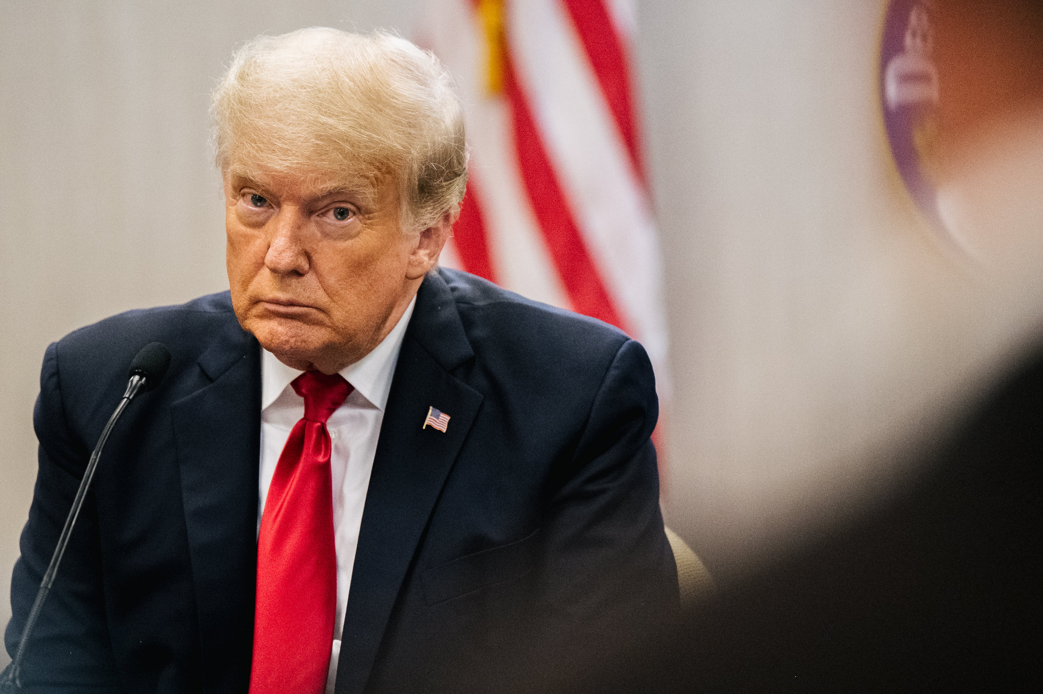 <p>Former President Donald Trump attends a border security briefing to discuss further plans in securing the southern border wall on June 30, 2021 in Weslaco, Texas</p>