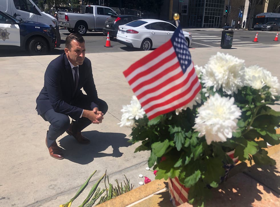 <p>San Jose Mayor Sam Liccardo at a memorial for the victims of a mass shooting in the city in June  </p>