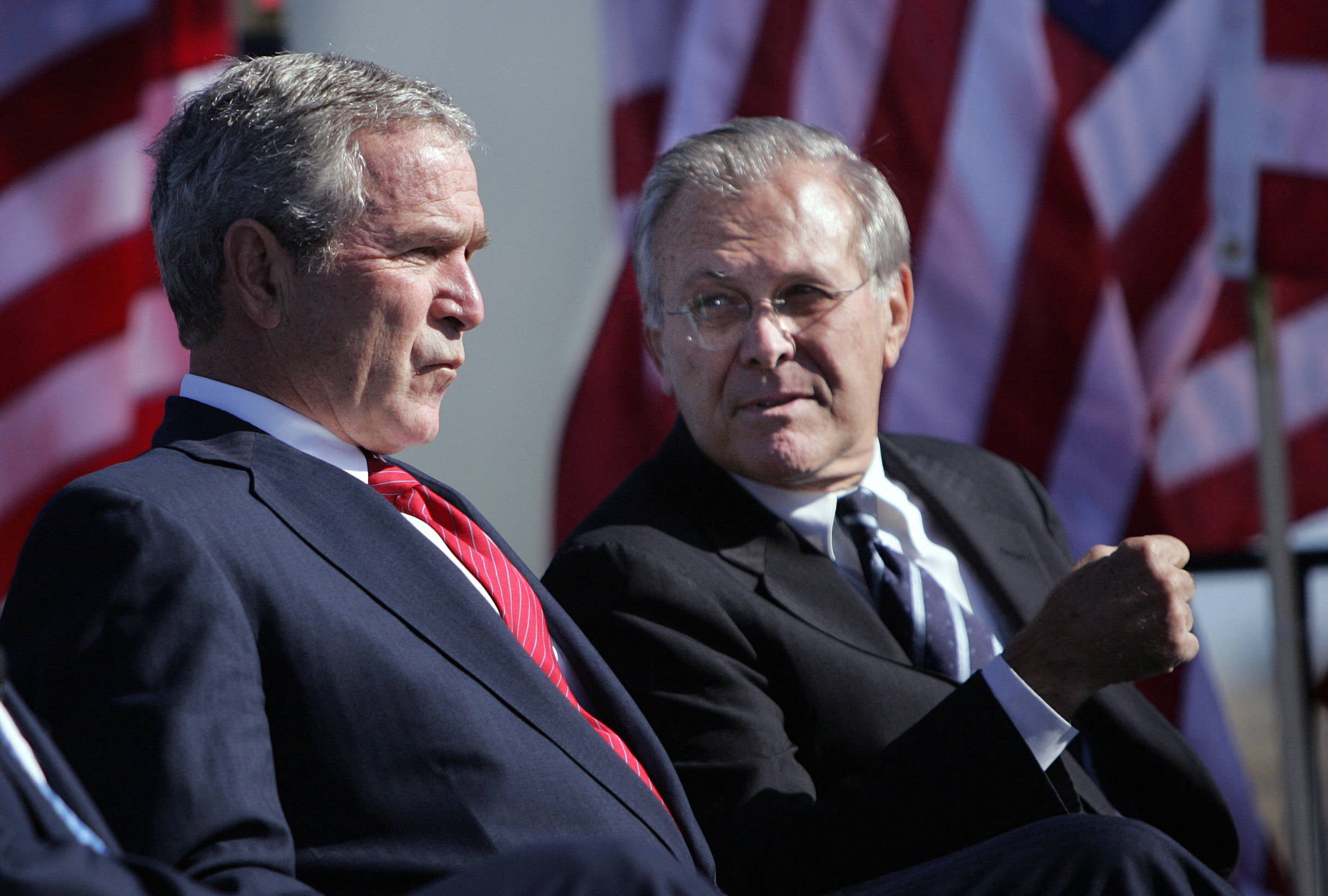 Donald Rumsfeld with President George W Bush in 2006