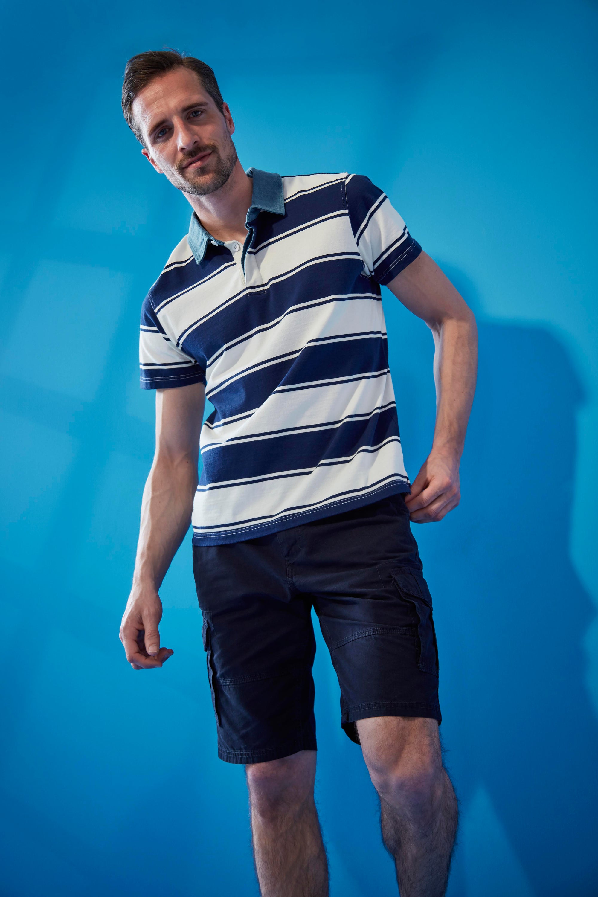 M&Co Navy Stripe Rugby Top; Navy Cargo Shorts