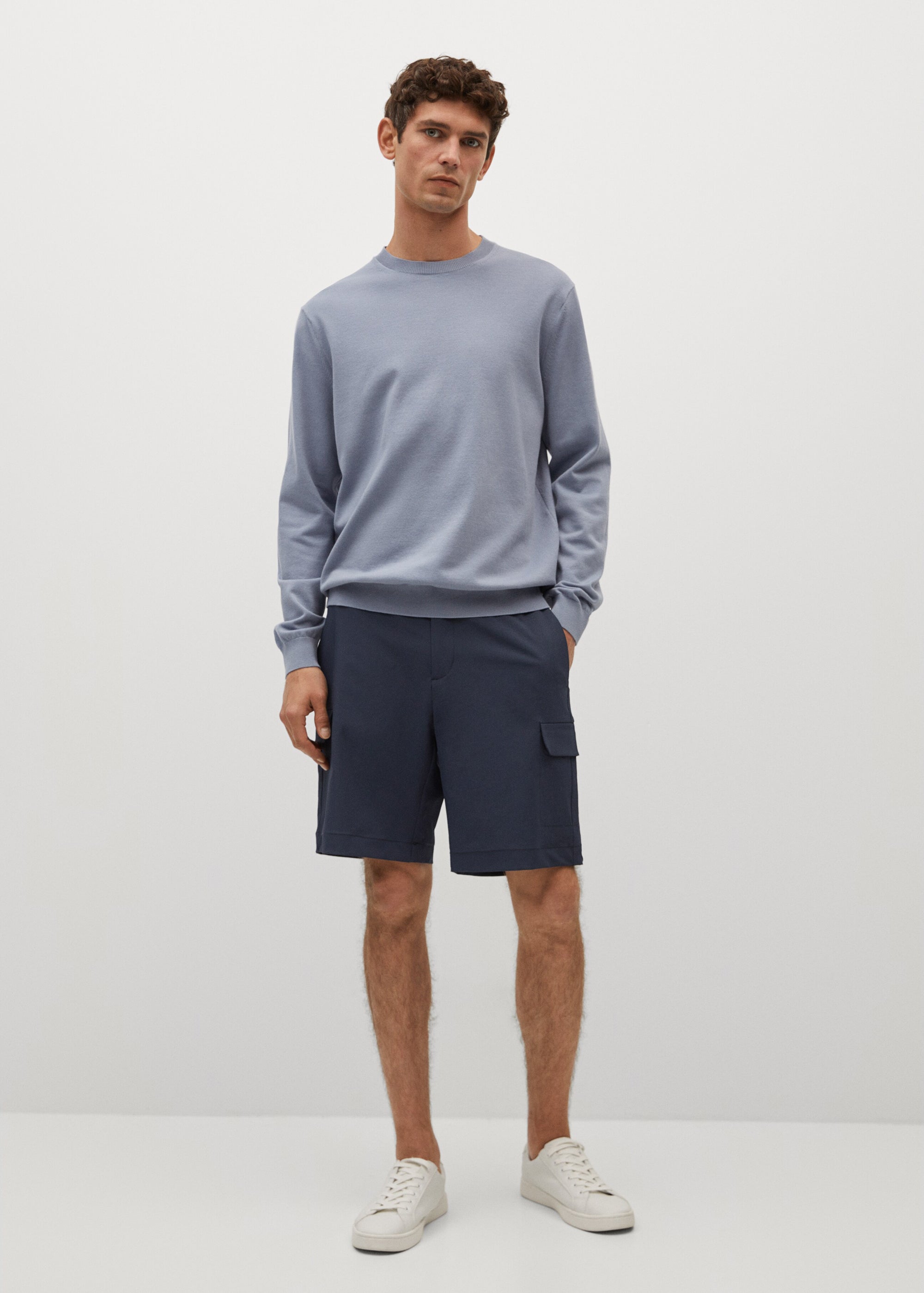 Mango Thermoregulator Cotton-blend Sweater Sky Blue; Technical Fabric Cargo Bermuda Shorts