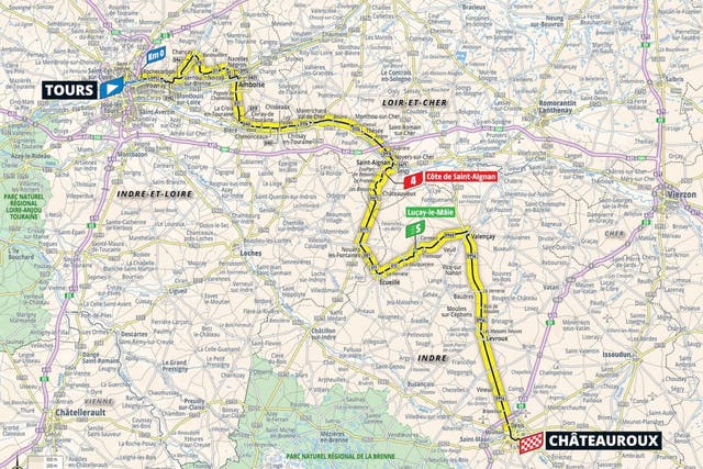 <p>Stage six route from Tours to Chateauroux</p>