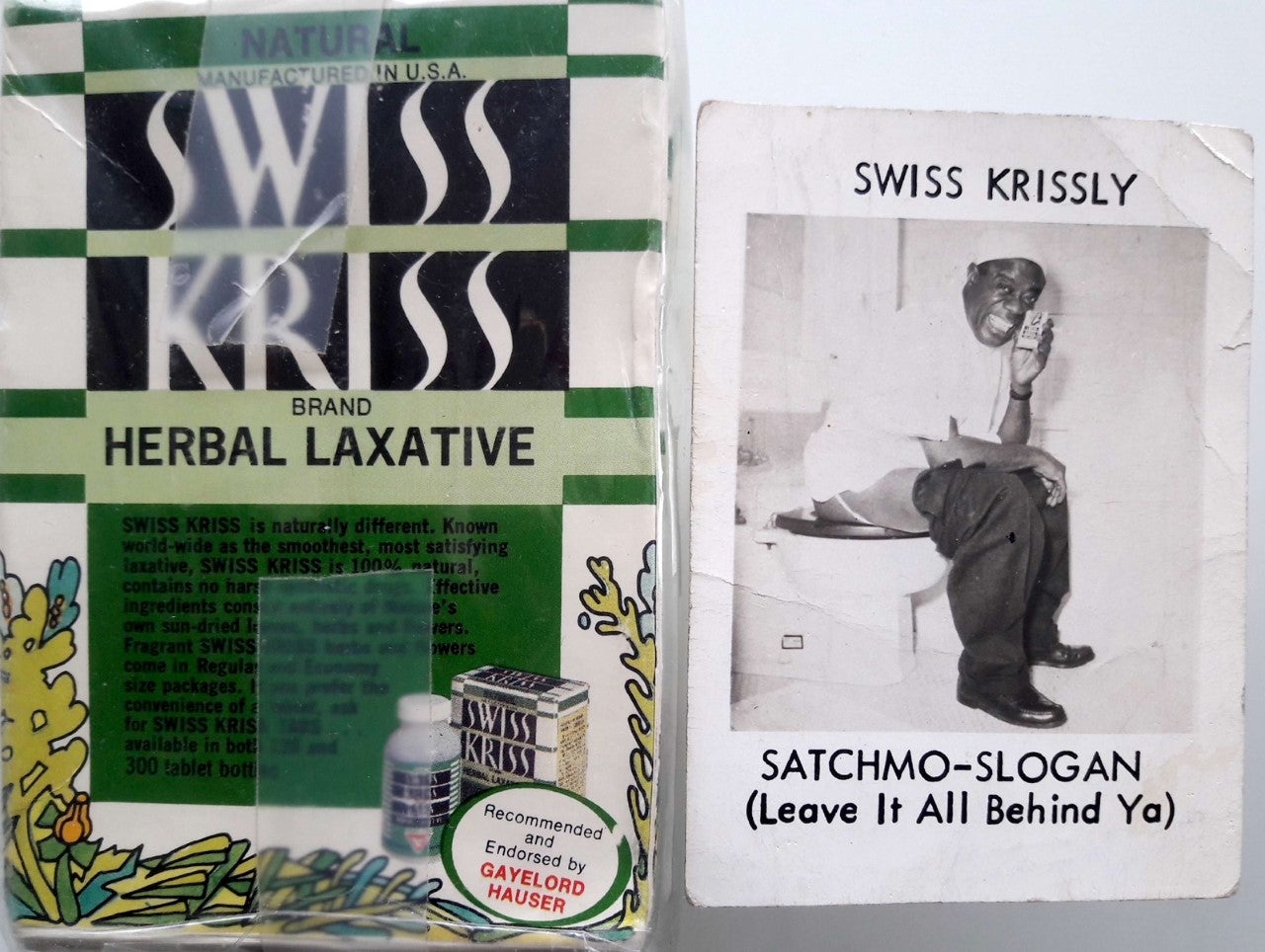 Louis Armstrong’s favourite laxatives along with a promotional photograph
