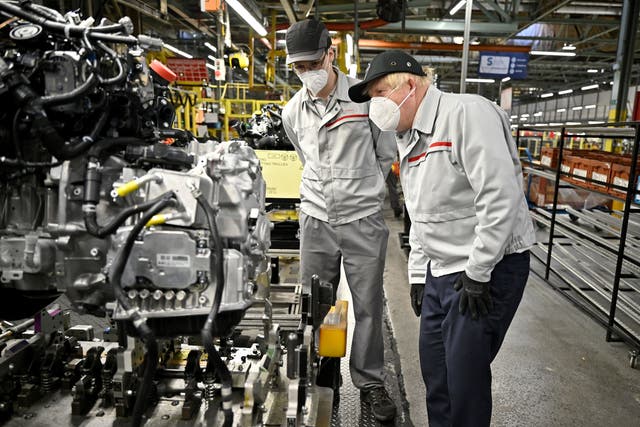 <p>Boris Johnson during his visit to the Nissan plant in Sunderland after its announcement</p>