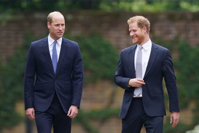 <p>William and Harry arrive for the unveiling of a statue of their mother, Princess Diana</p>