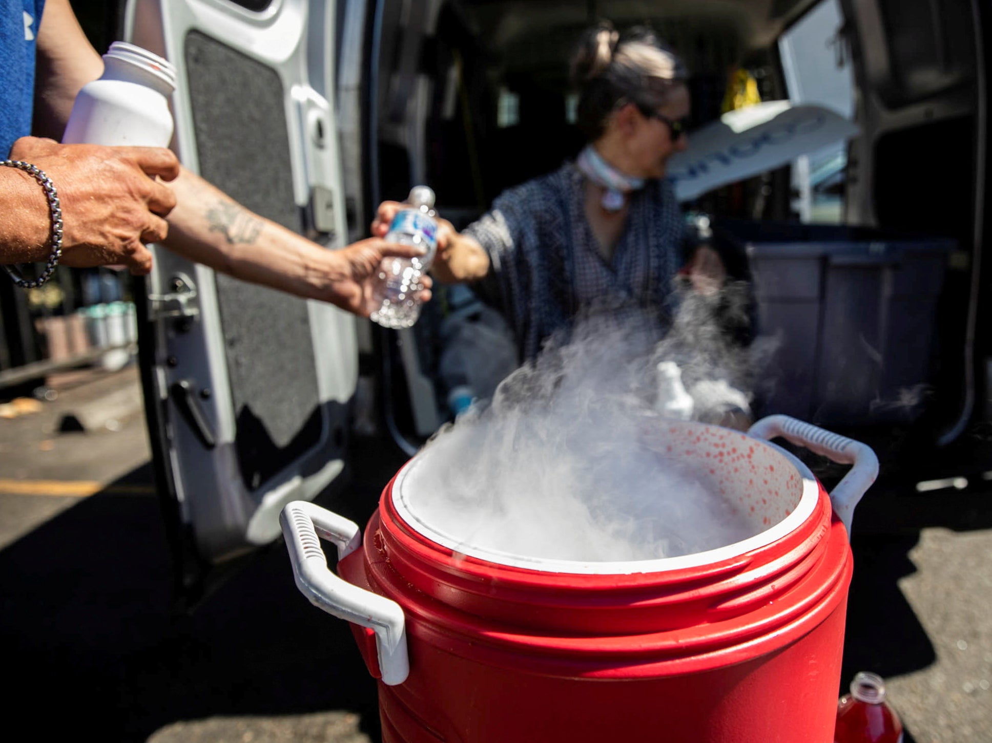 People in Oregon use dry ice to cool water due to an ice shortage