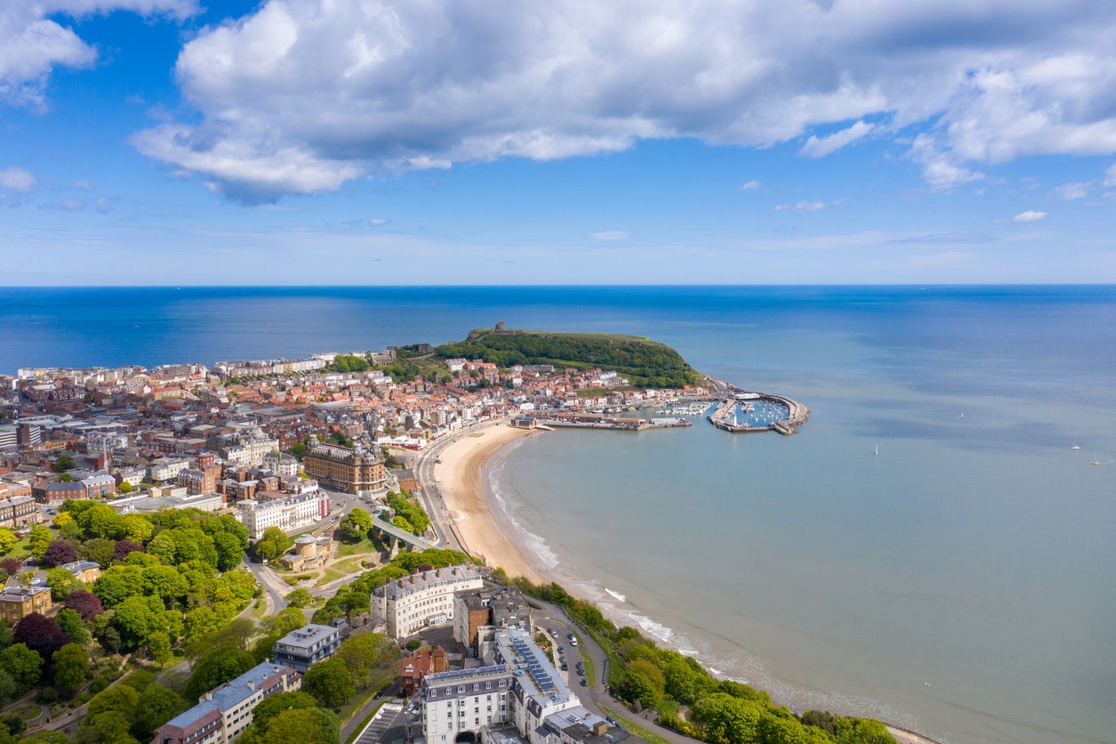 Aerial view of the town centre of Scarborough