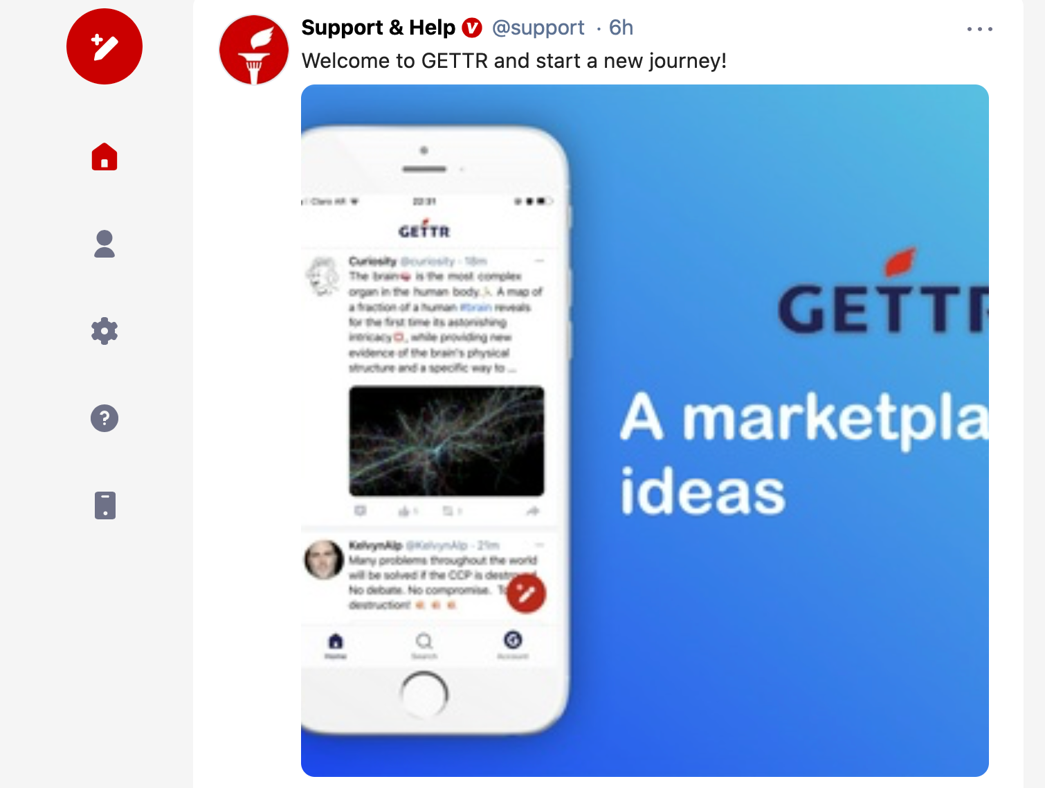 A screenshot of former Trump aide Jason Miller’s GETTR platform – a Twitter clone – promises ‘a marketplace of ideas.’