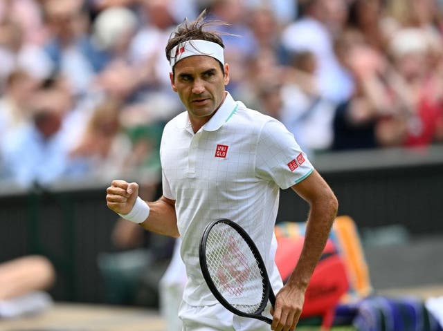 <p>The Swiss master clenches a fist during the straight-sets win</p>