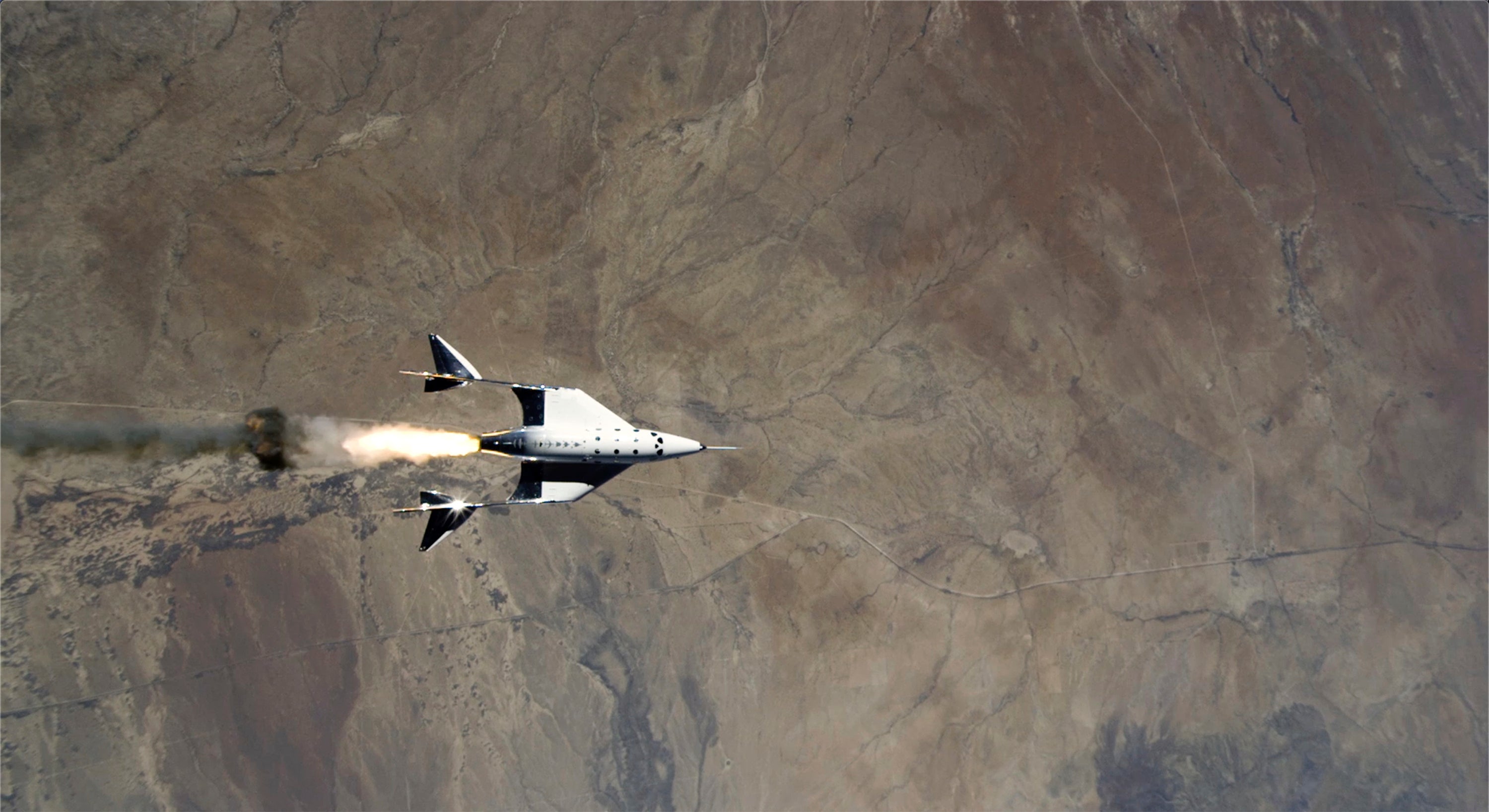 The release of VSS Unity from VMS Eve over Spaceport America in New Mexico