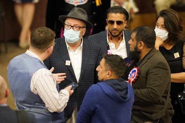 <p>Workers Party candidate George Galloway at Cathedral House in Huddersfield on Thursday night</p>