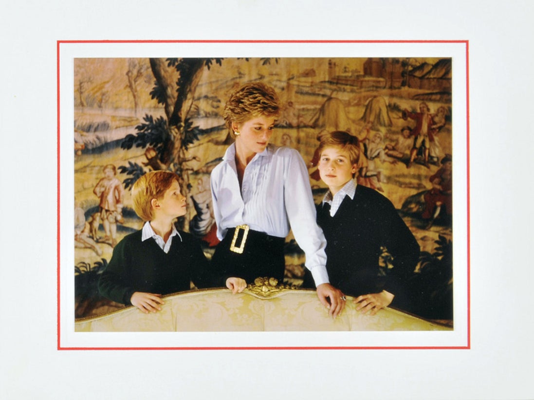 A 1993 Christmas card sent from Diana featuring a photograph of the Princess with Princes William and Harry