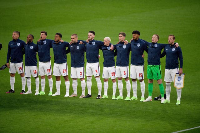 England team singing national anthem at Wembley