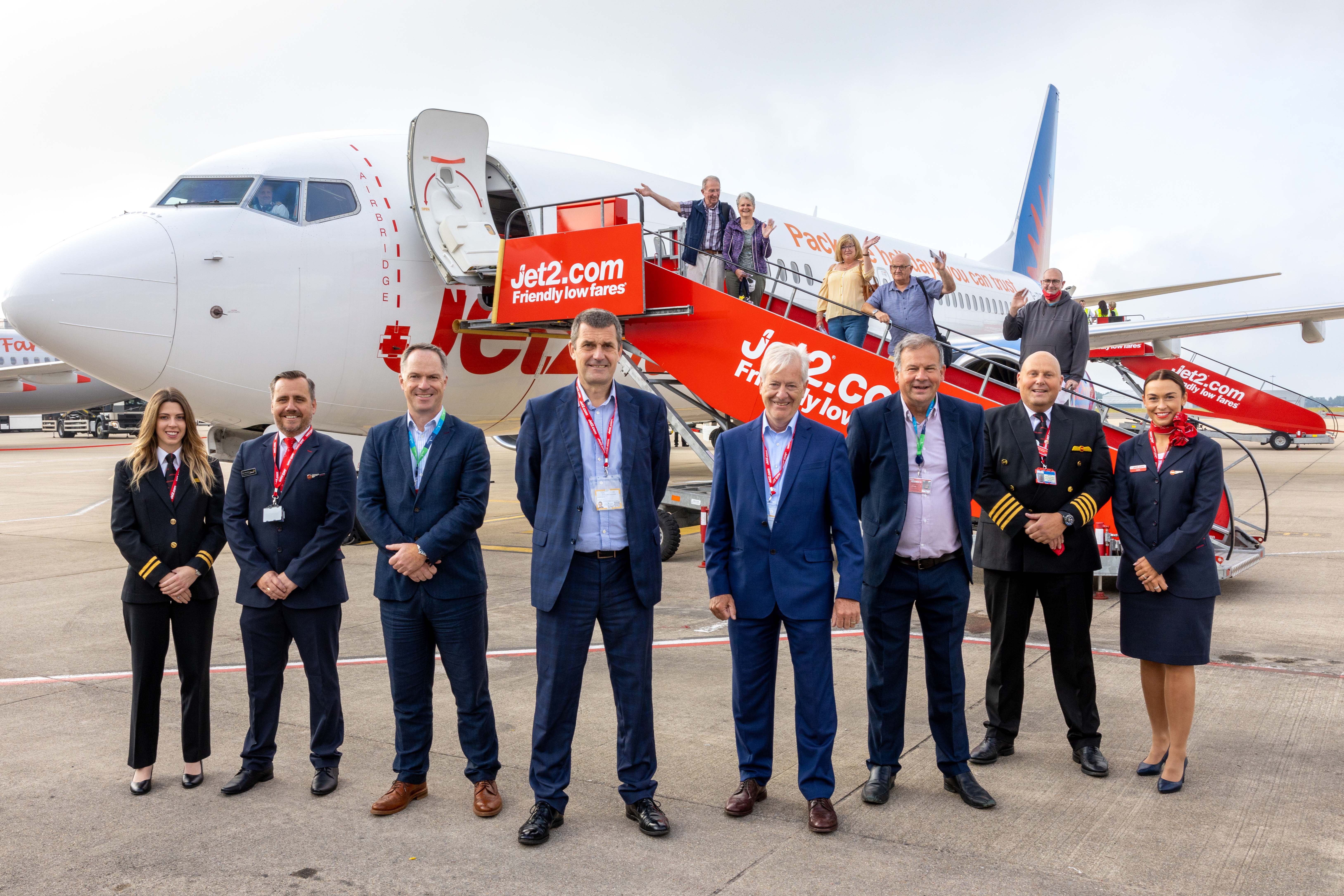 Going places? Jet2’s chief executive, Steve Heapy, and his team at Bristol airport