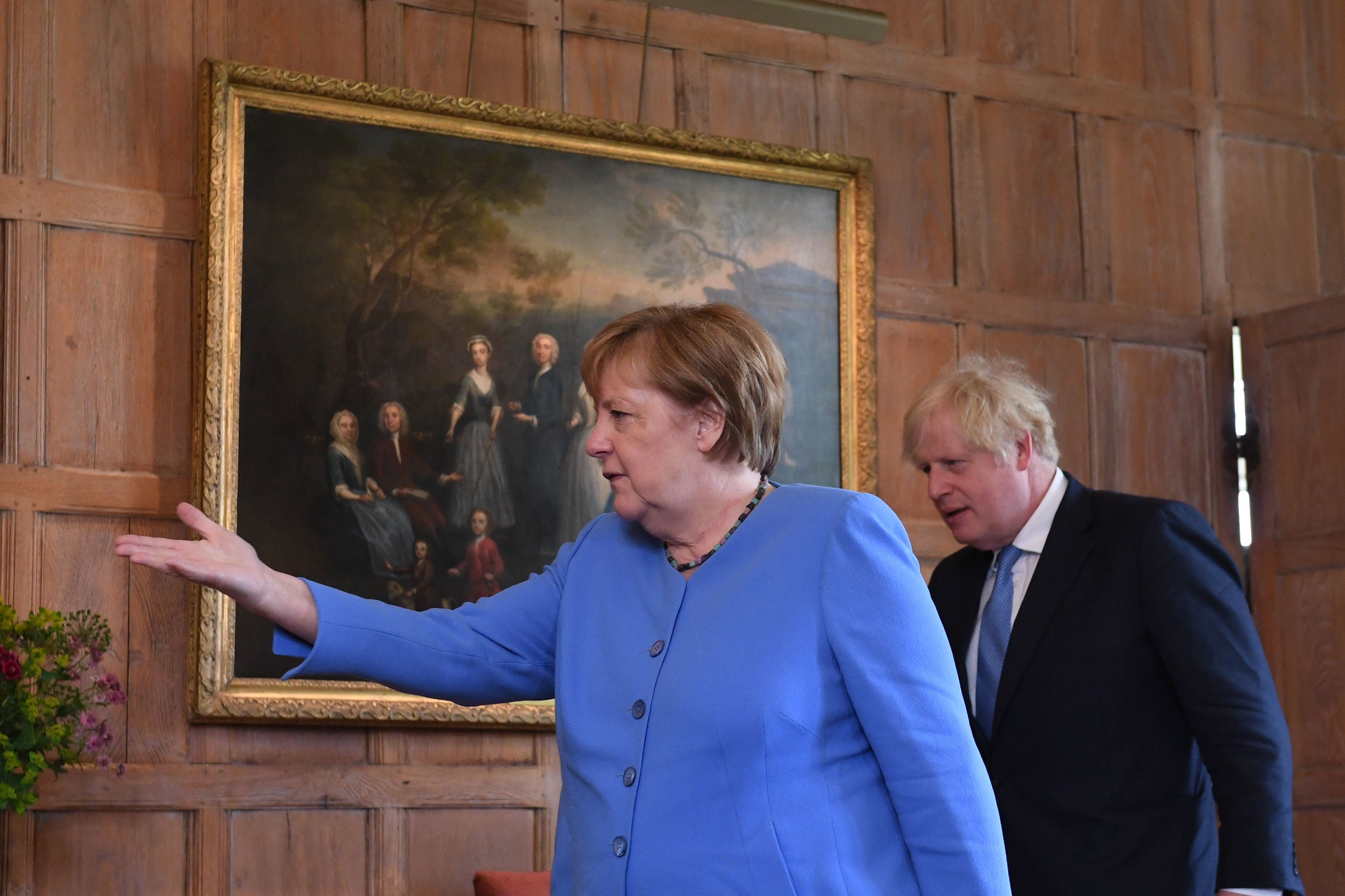 Boris Johnson and Angela Merkel ahead of Friday’s bilateral meeting at Chequers, the prime minister’s official country residence