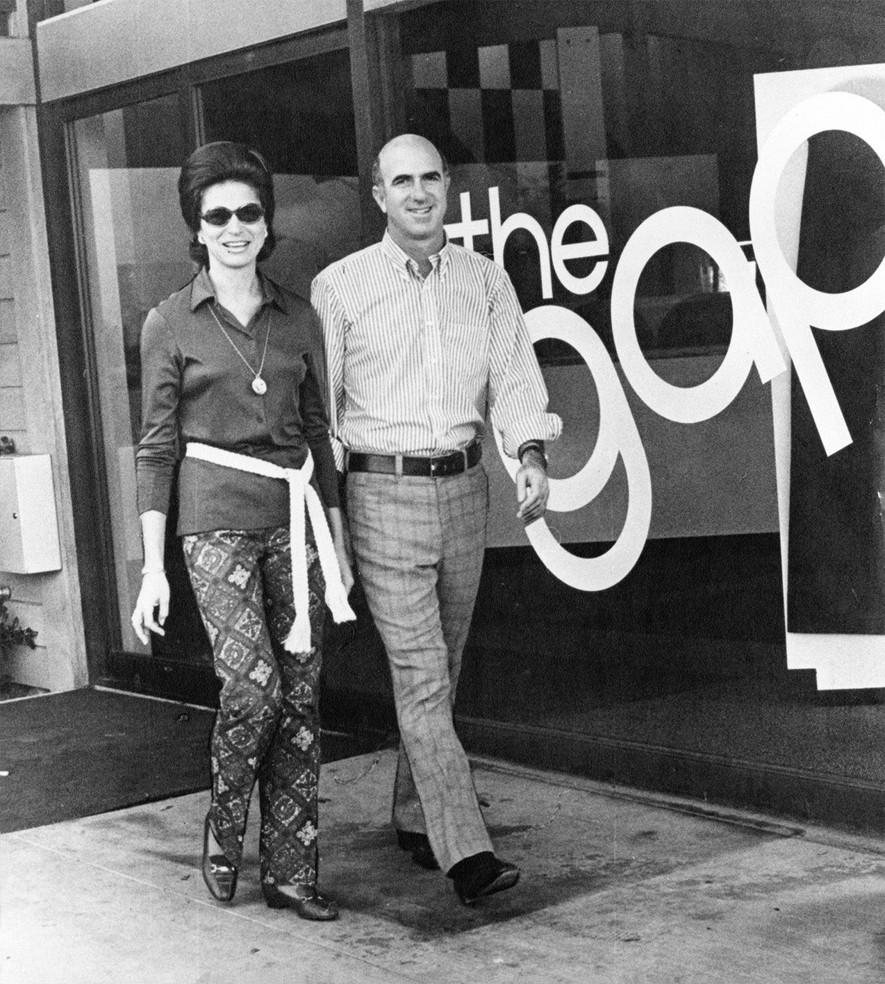 The Fishers pictured outside the first-ever Gap store in 1969.