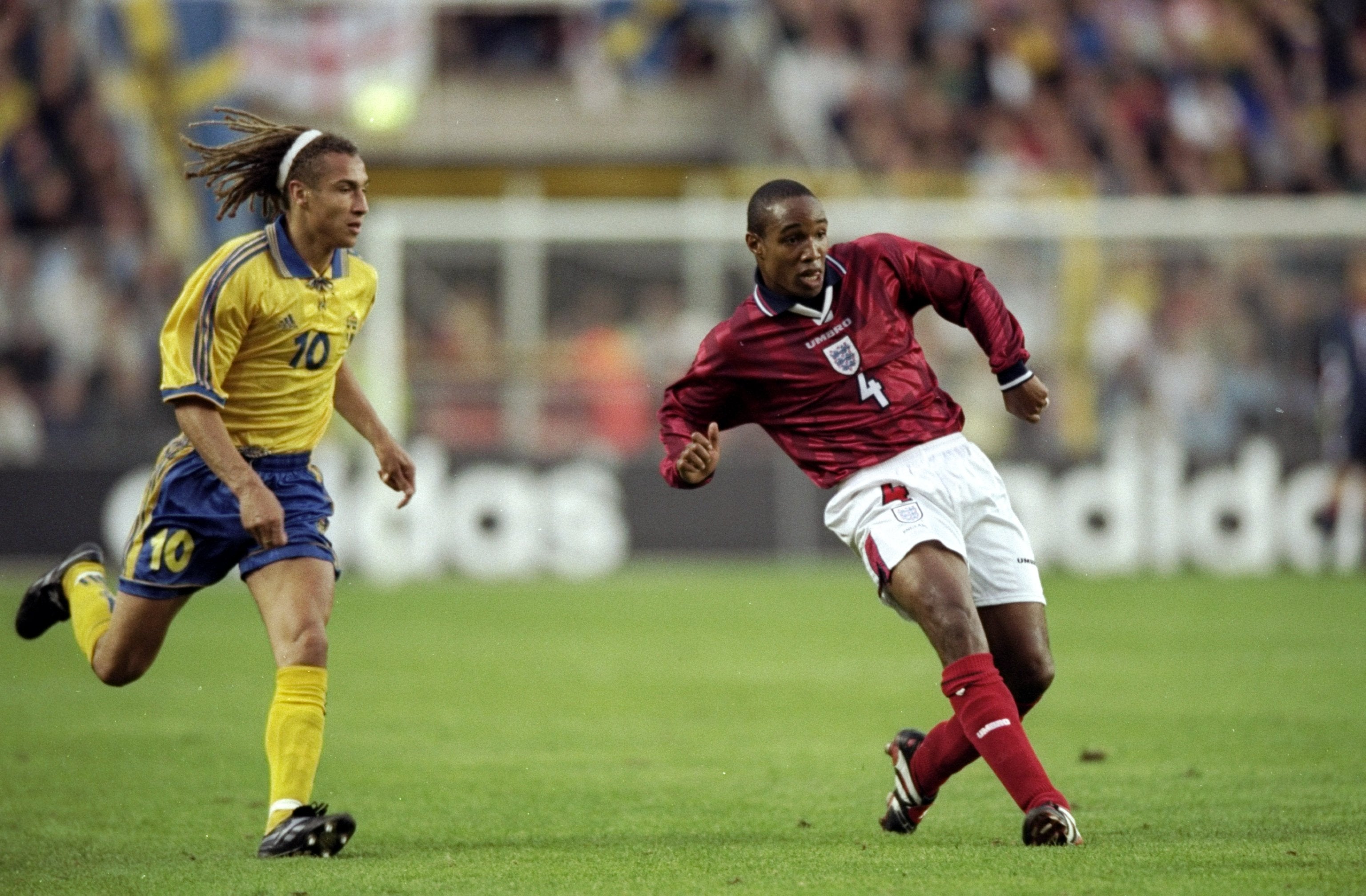 5 Sep 1998: Paul Ince of England in action during the Euro 2000 Qualification game against Sweden in Stockholm