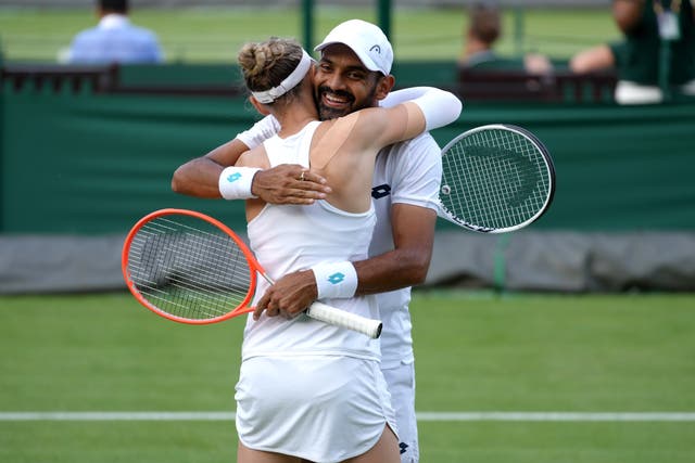 <p>Husband and wife Divij Sharan and Samantha Murray Sharan teamed up to win in the first round of the mixed doubles at Wimbledon</p>