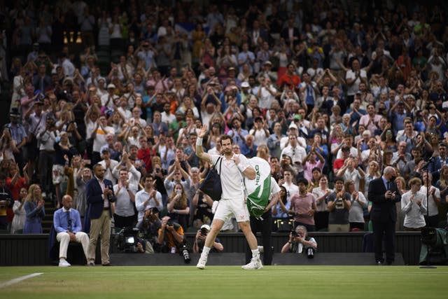 <p>Andy Murray waves goodbye to Wimbledon for this year</p>
